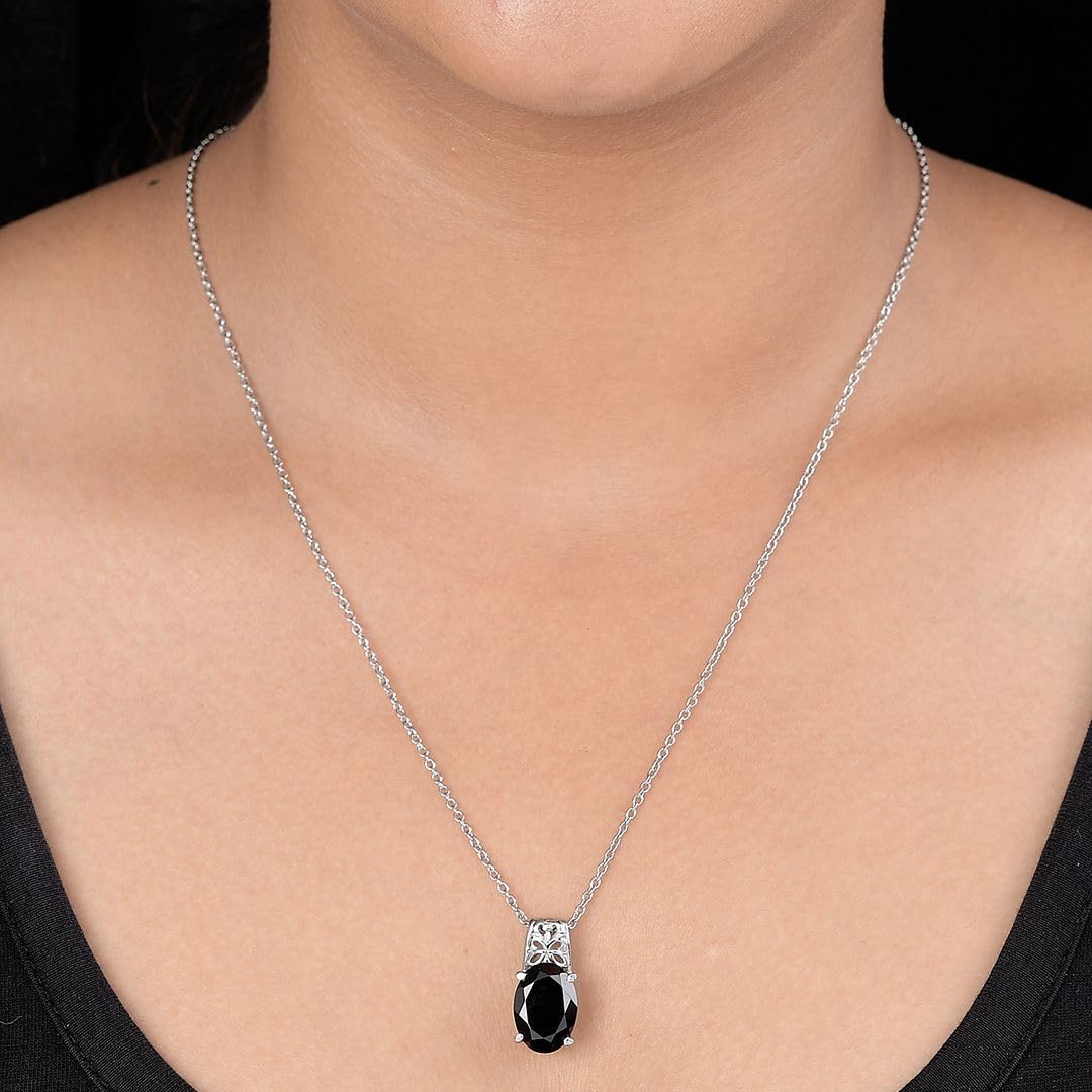 Shop LC Black Spinel Necklace for Women - 20 Inches Platinum Plated 925 Sterling Silver Necklace | Elegant Promise Birthday Gift for Her | Perfect for Date Nights, Anniversaries & Special Occasions