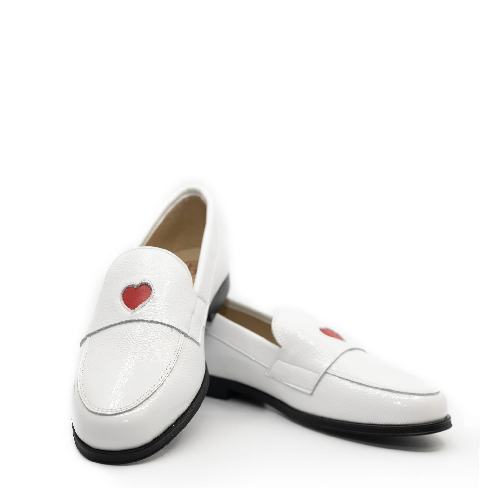 Blublonc Women's White Patent Leather Heart Loafers - Comfortable Slip-On Shoes for Work, Office & Casual Wear