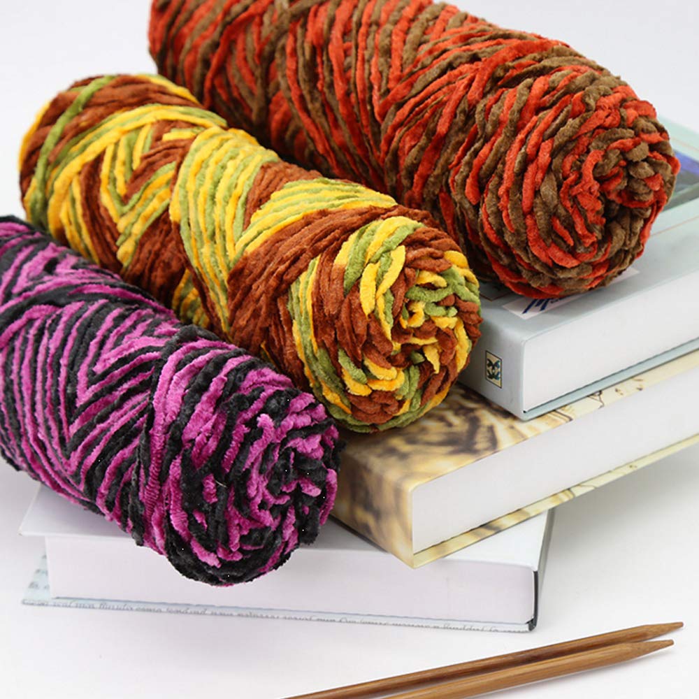 Soft Chenille Velvet Yarn for Crochet & Knitting - Fluffy DIY Yarn for Sweaters, Scarves, Gloves (2 Rolls, 200g, Gold) | Perfect for Cozy Winter Accessories & Home Decor Projects