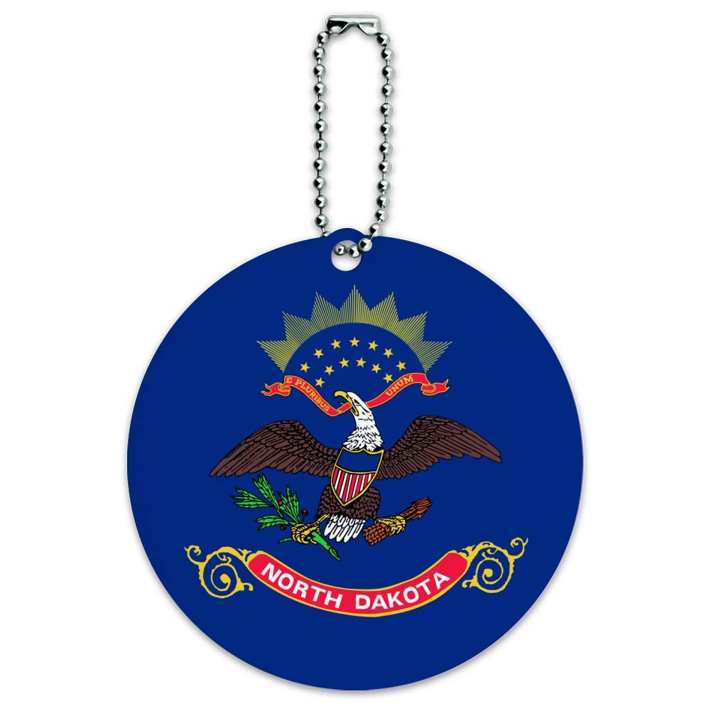 North Dakota State Flag Round Luggage ID Tag - Durable Suitcase Handle Tag for Travel Bags & Carry-Ons - Perfect for Airports, Camping Trips & Business Travel Accessories