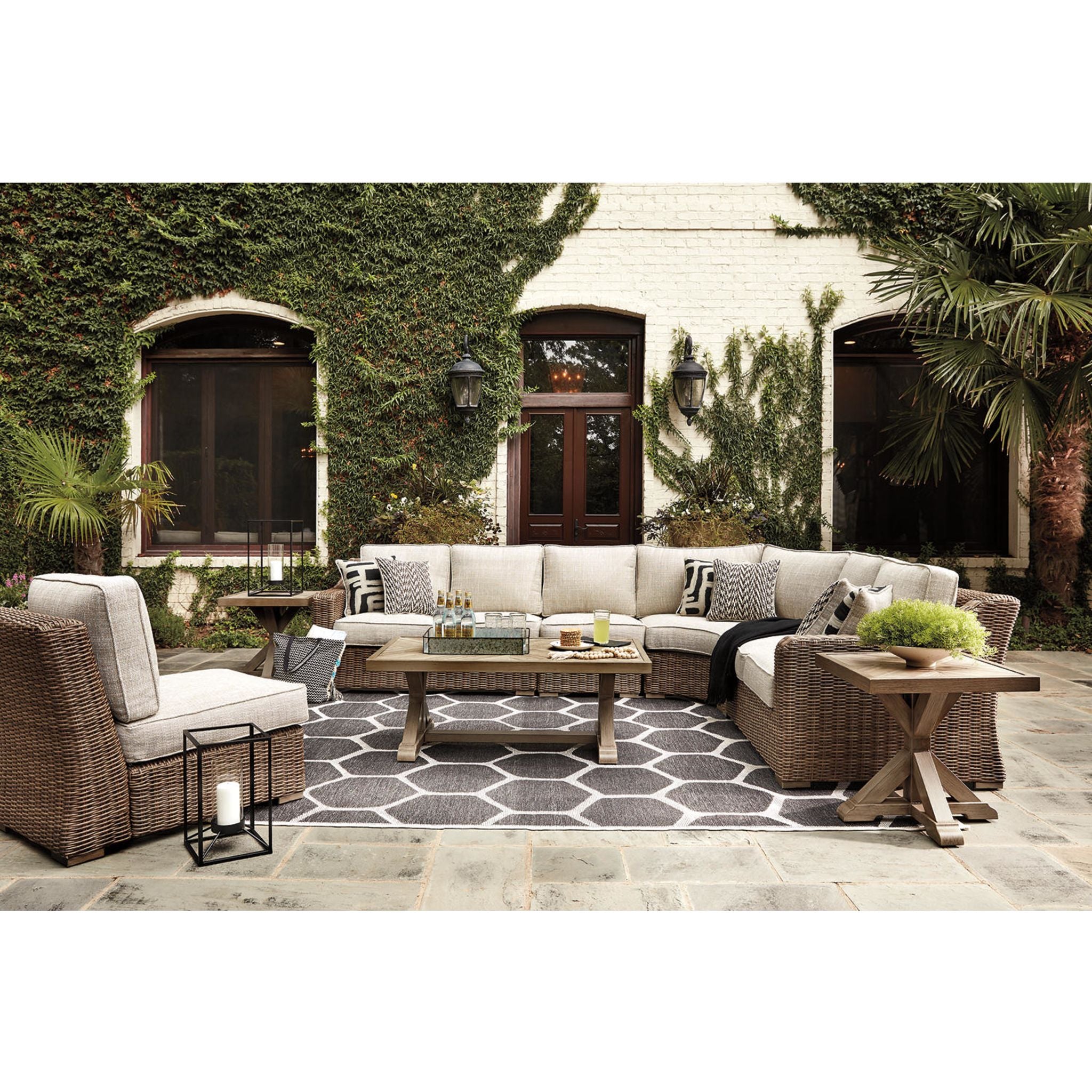 Beachcroft 5-Piece Outdoor Sectional Sofa Set with Coffee Table - Water-Resistant Beige Patio Furniture for Backyard, Poolside & Garden Relaxation