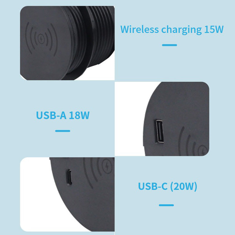 Wireless Charging Dock with USB Cable Management - 9cm Compact Desk Organizer (Black) - Perfect for Office, Home & Workspace Clutter-Free Charging