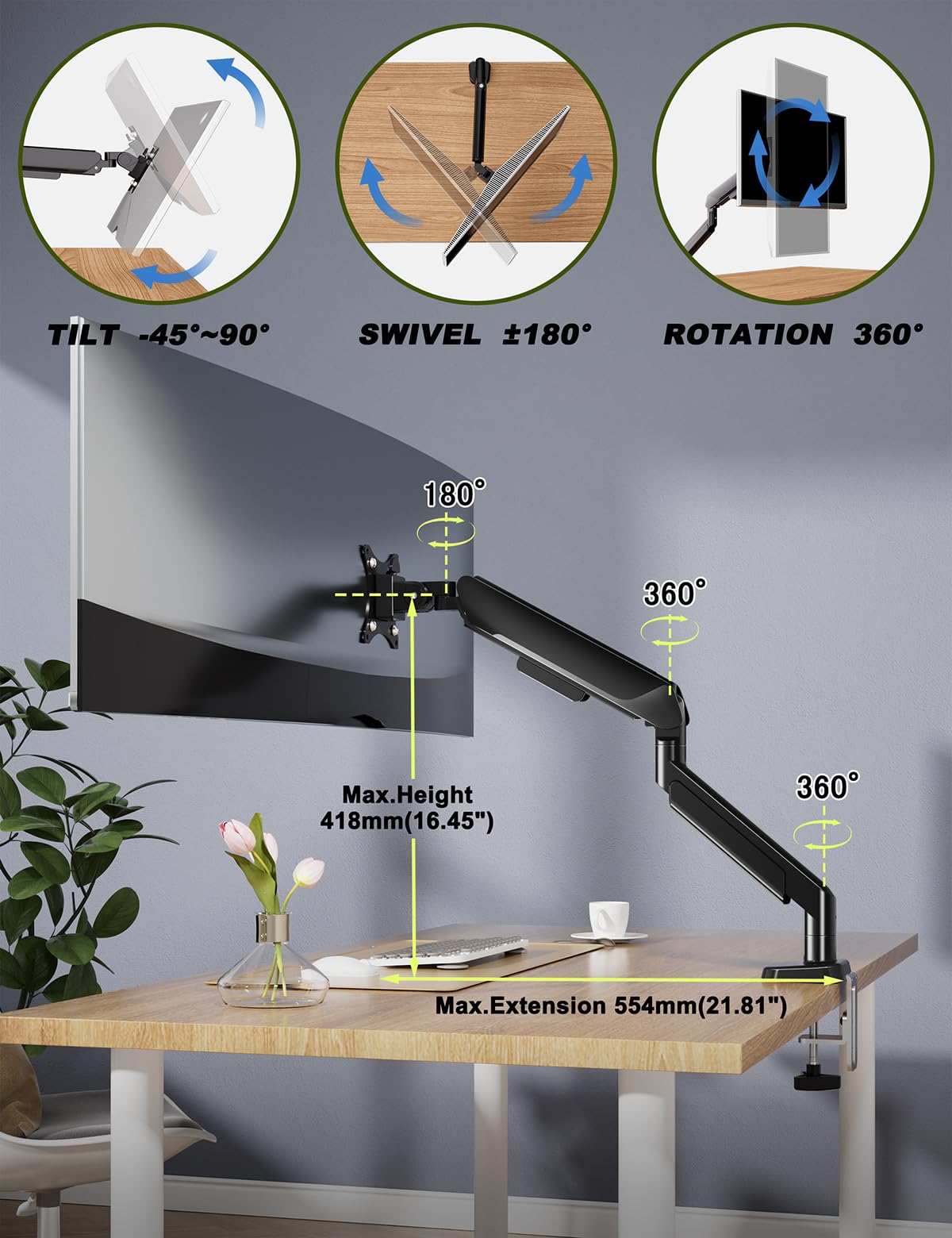 Heavy Duty Single Monitor Arm Stand for 17-42