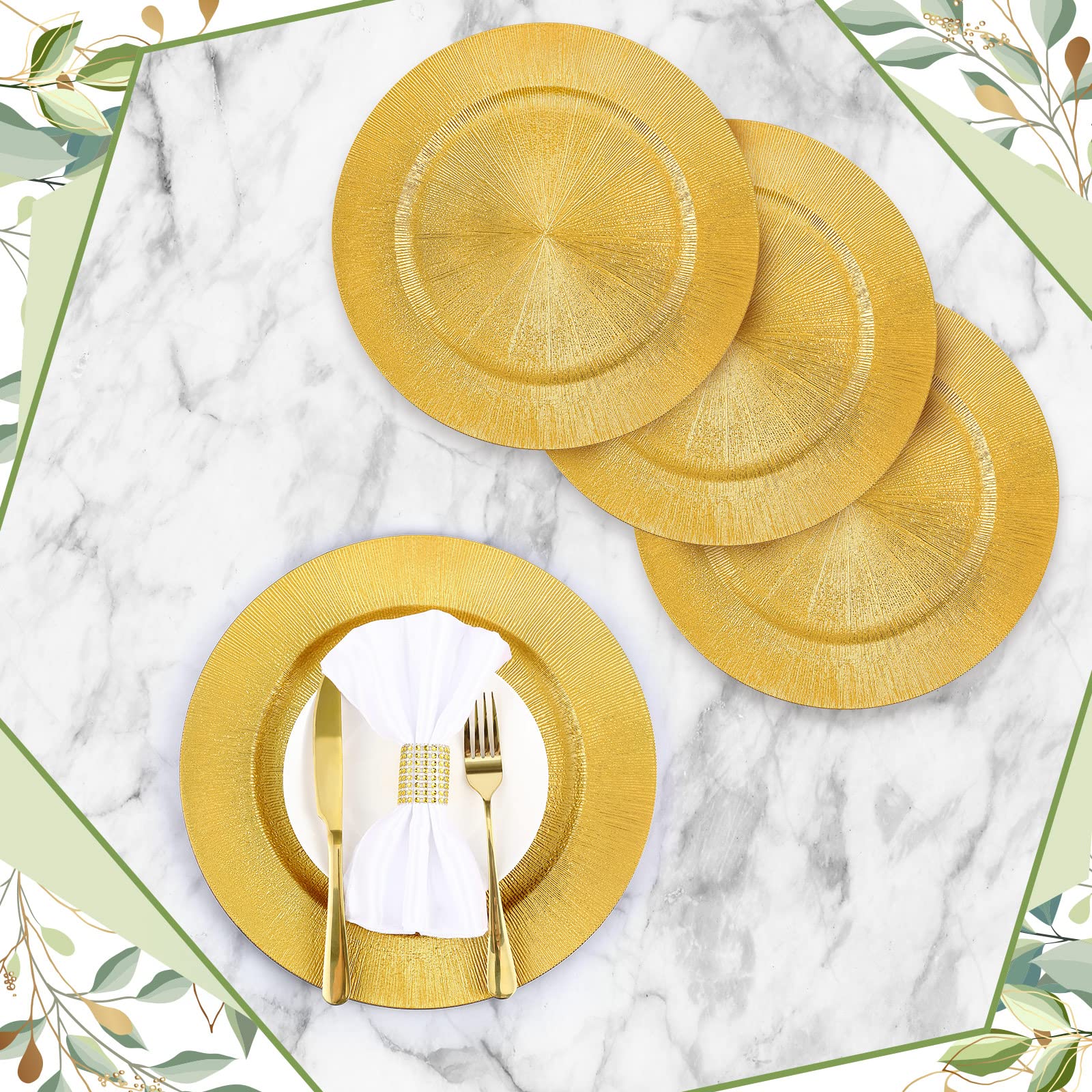 50 Pcs 13 Inch Round Plastic Charger Plates Bulk - Elegant Glitter Gold Reusable Dinner Plates for Wedding, Party, Banquet & Event Table Decor - Perfect for Formal Dining, Buffet Service & Holiday Entertaining