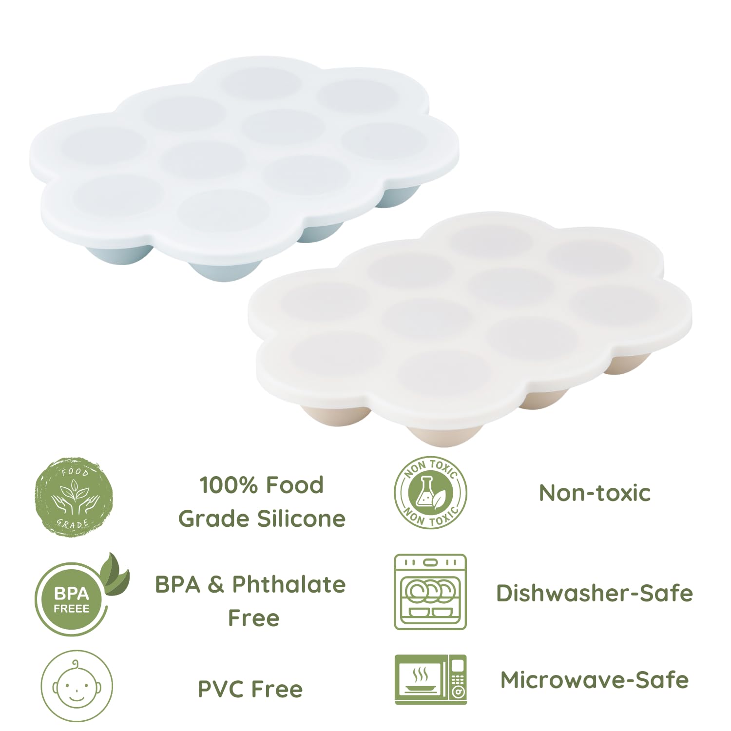 PandaEar 2 Pack Silicone Baby Food Freezer Trays with Lids - BPA-Free Storage Containers for Homemade Baby Food, Purees, Breastmilk & Fruits (Blue/Tan) | Perfect for Meal Prep, Baby Led Weaning & Organizing Small Portions in Fridge