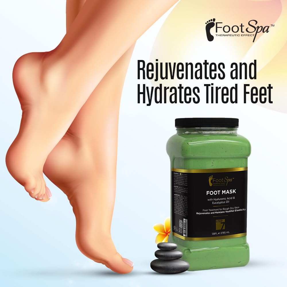 Relaxing Foot Spa Cream Mask with Peppermint & Eucalyptus Oil (128oz) - Hydrating Pedicure Treatment for Tired Feet - Infused with Hyaluronic Acid, Amino Acids & Panthenol - Perfect for At-Home Spa Days, Post-Workout Recovery & Self-Care Routines