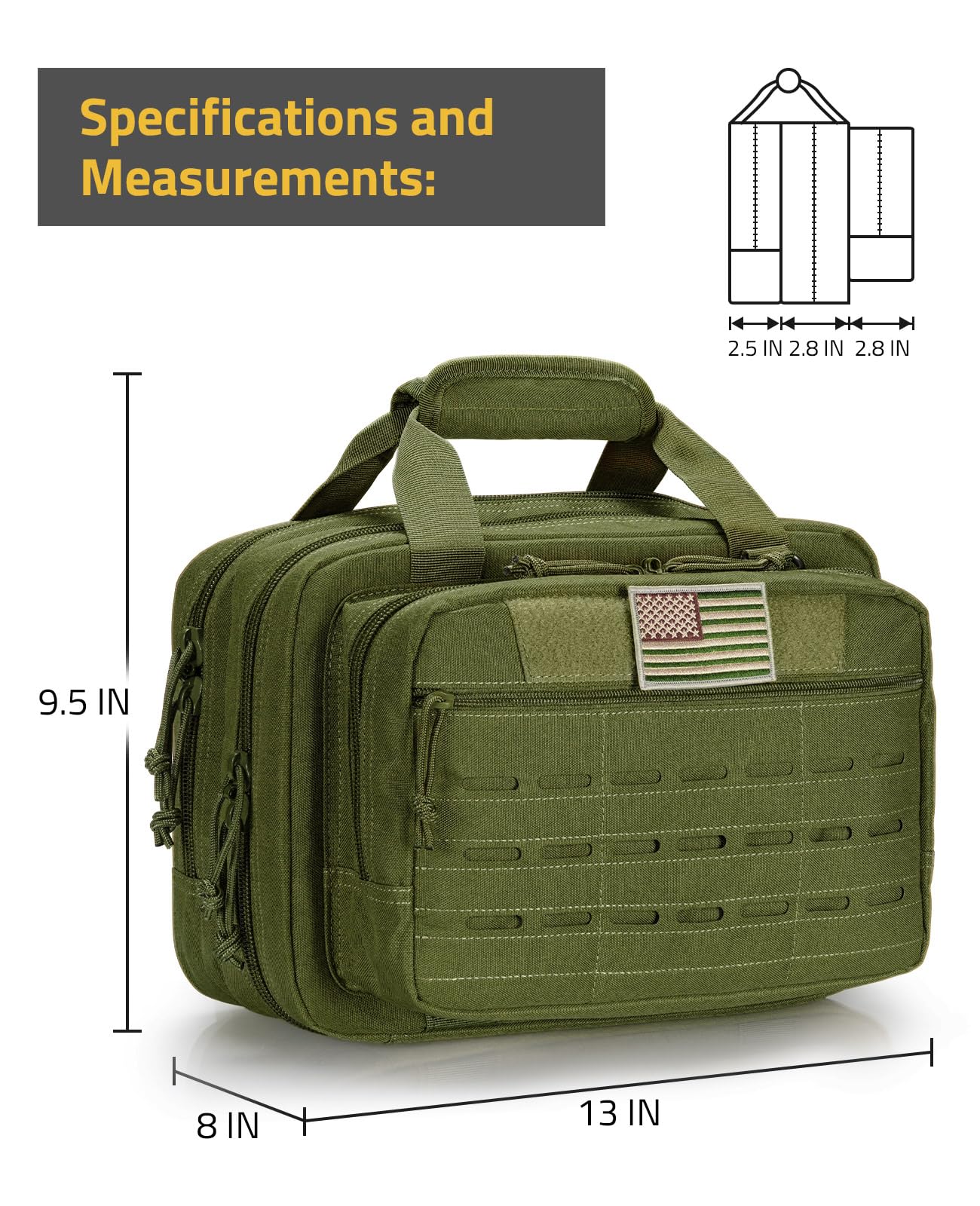 CVLIFE Tactical Gun Range Bag - Lockable 3 Compartment Pistol Case for Handguns & Hunting Gear | Durable Shooting Range Accessories for Outdoor Hunting, Target Practice & Firearm Storage