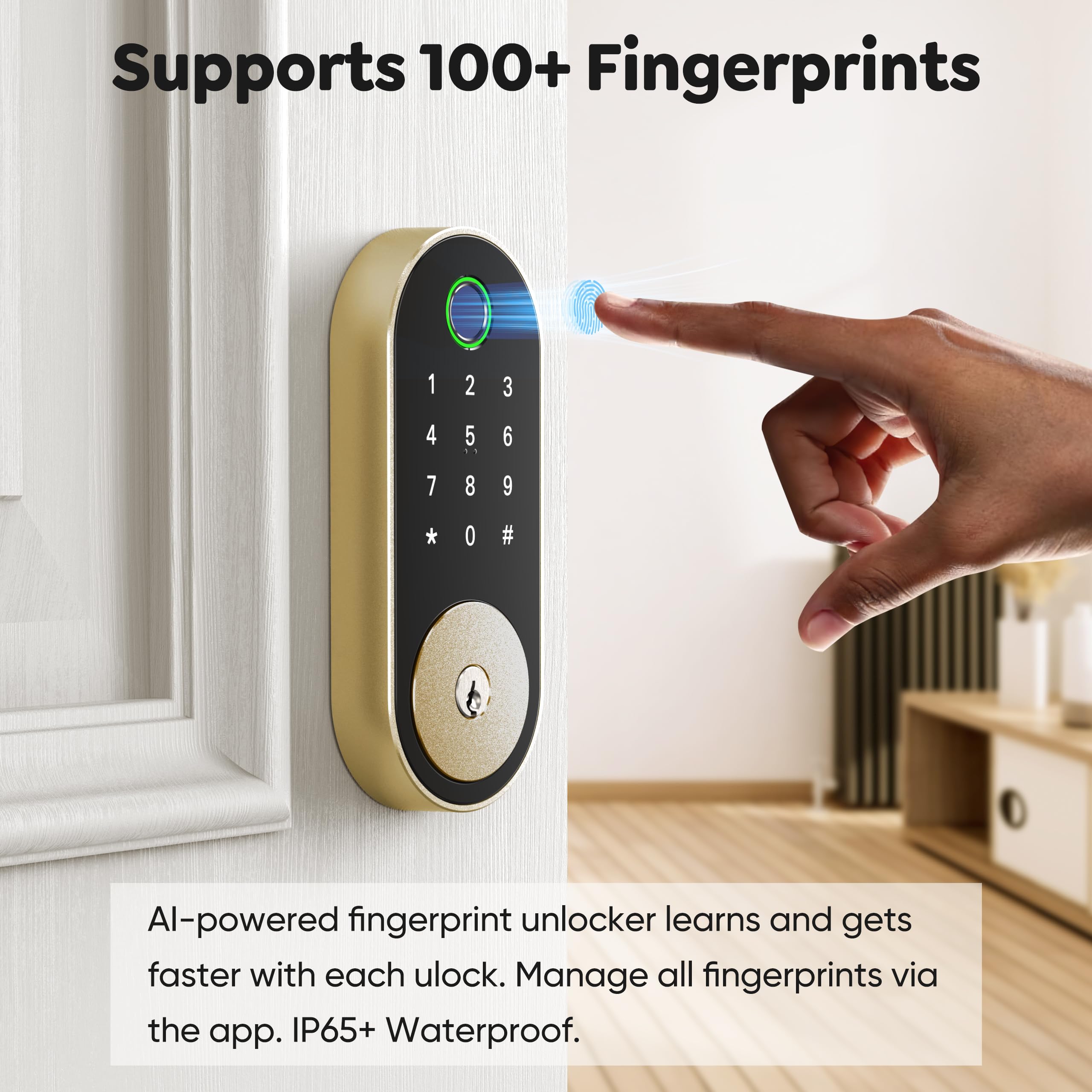 Sifely Smart Lock - Keyless Entry Fingerprint Deadbolt with Keypad & Auto-Lock | Biometric Digital Door Lock for Home Security (Gold) | Perfect for Apartments, Vacation Homes & Airbnb Rentals