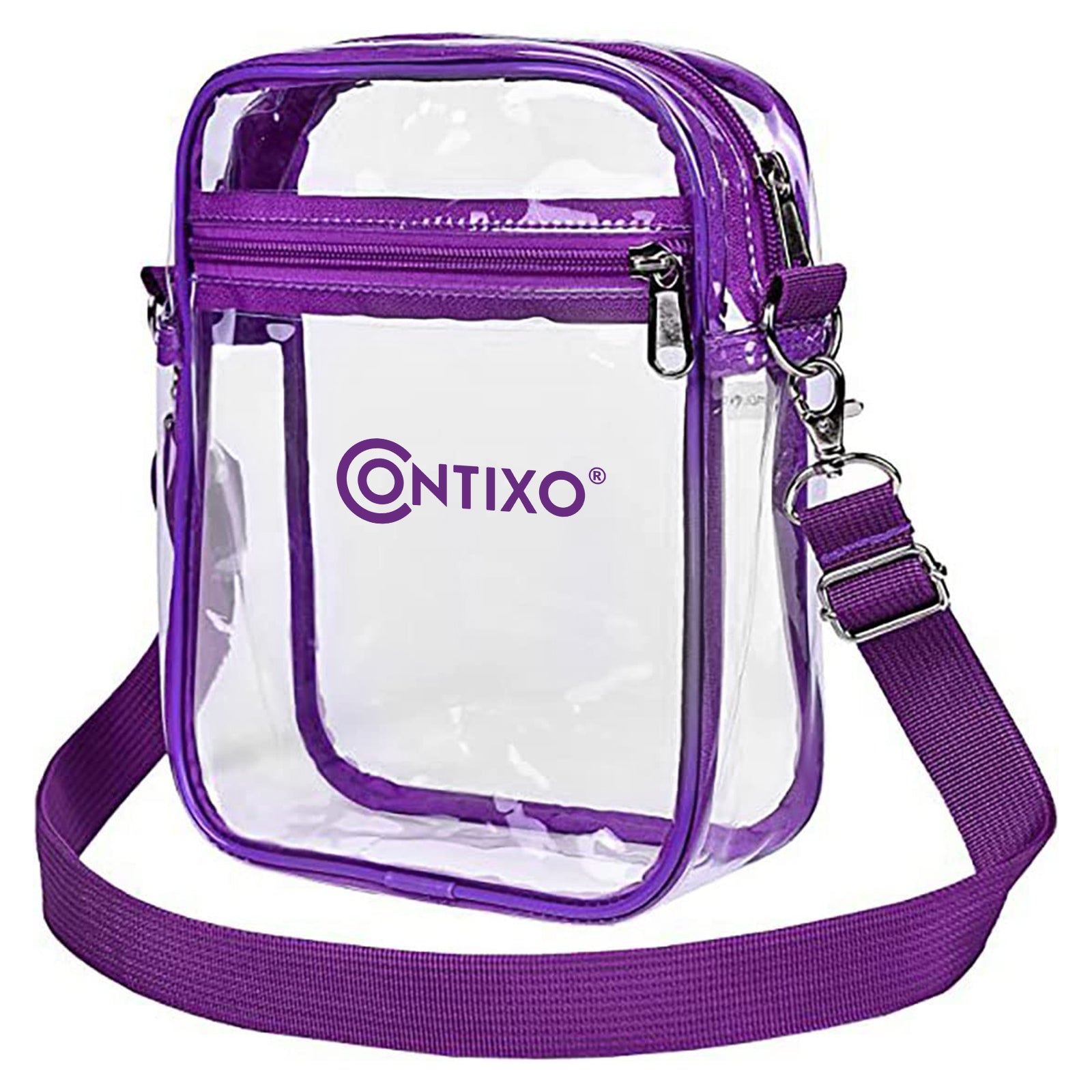 Contixo 7'' Clear Crossbody Bag - Stadium Approved Transparent Purse for Concerts, Festivals & Events - Trendy Purple Shoulder Bag for Women - Perfect for Music Shows, Sports Games & Theme Parks