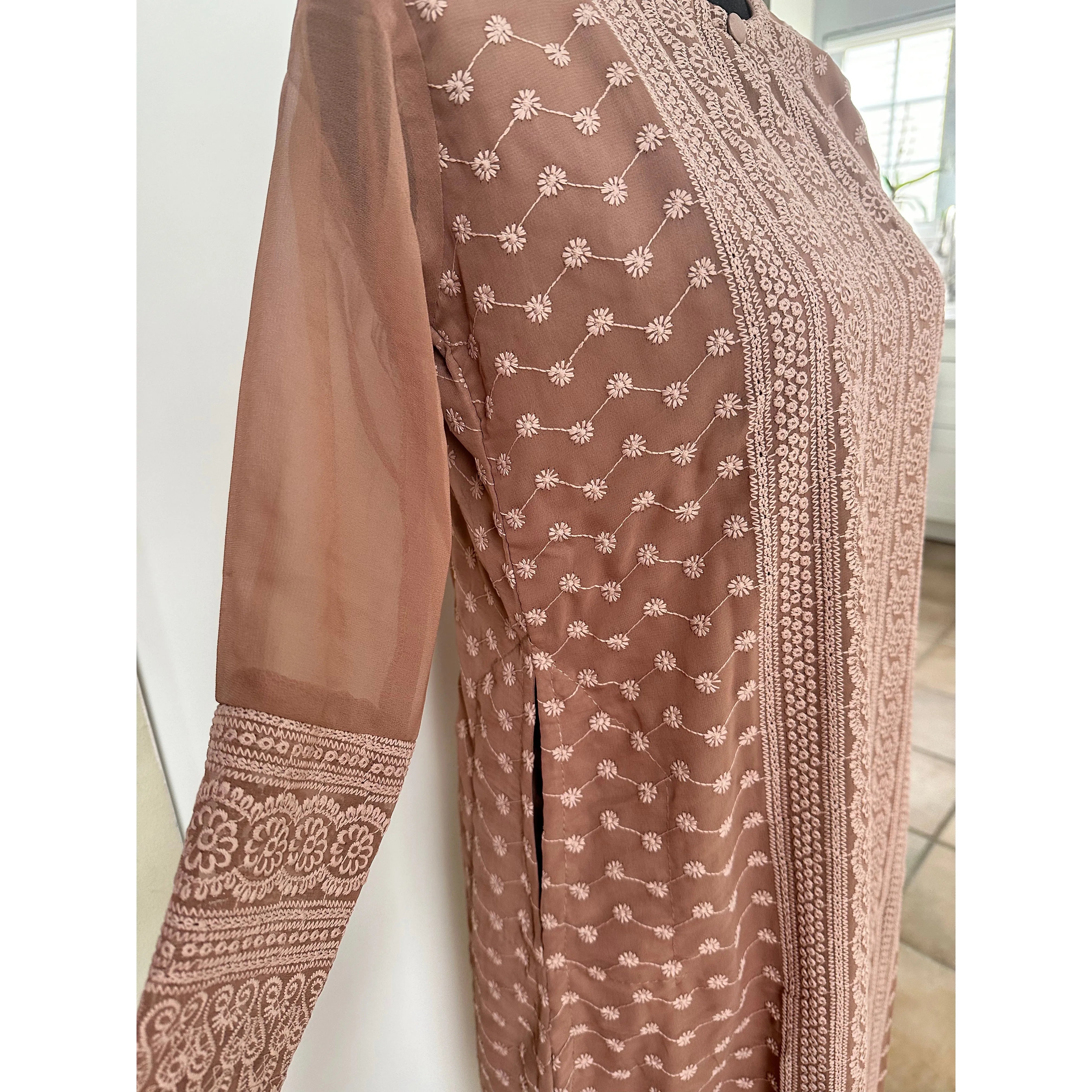 Light Brown Lakhnavi Kurta for Women - Elegant Traditional Indian Tunic - Perfect for Festivals, Weddings & Casual Wear