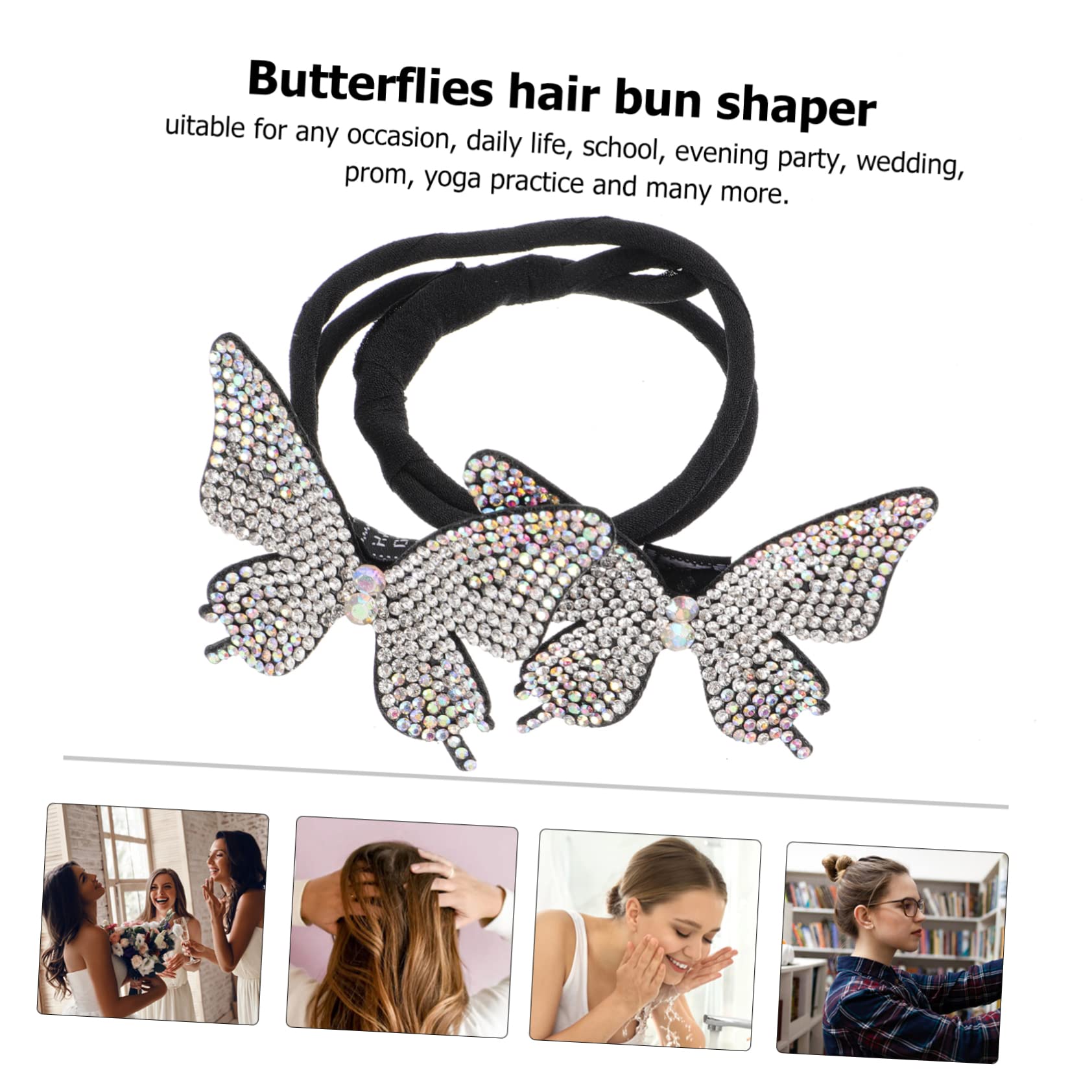 BIUDECO Silver Butterfly Bun Curler - Hair Bun Shaper & Crystal Bun Maker for Elegant Updos - Perfect for Weddings, Parties & Everyday Chic Hairstyles