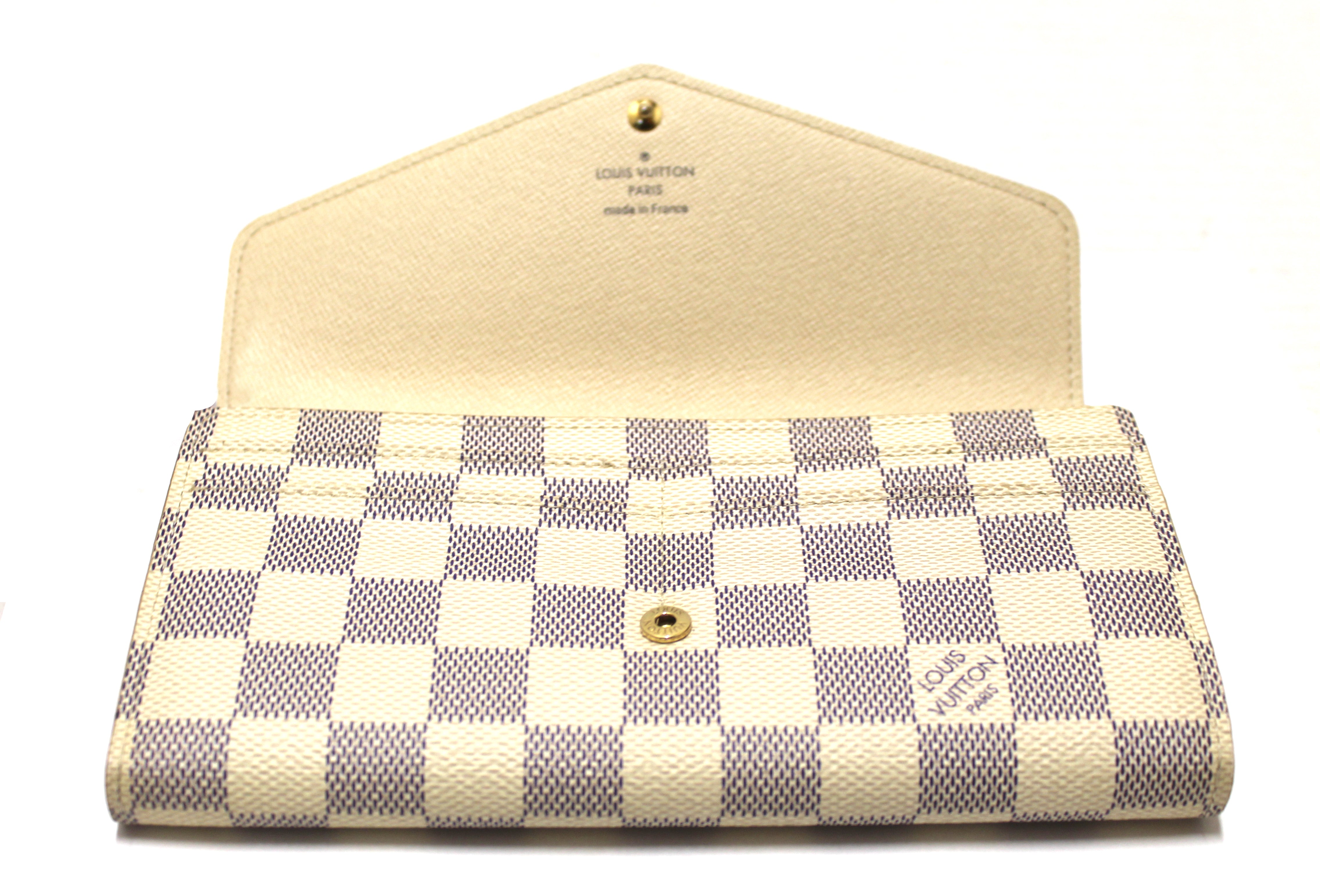 Authentic Louis Vuitton Damier Azur Canvas Sarah Long Wallet for Women - Luxury Designer Bifold Wallet with Multiple Card Slots & Coin Pocket - Perfect for Everyday Use, Travel & Gift Giving