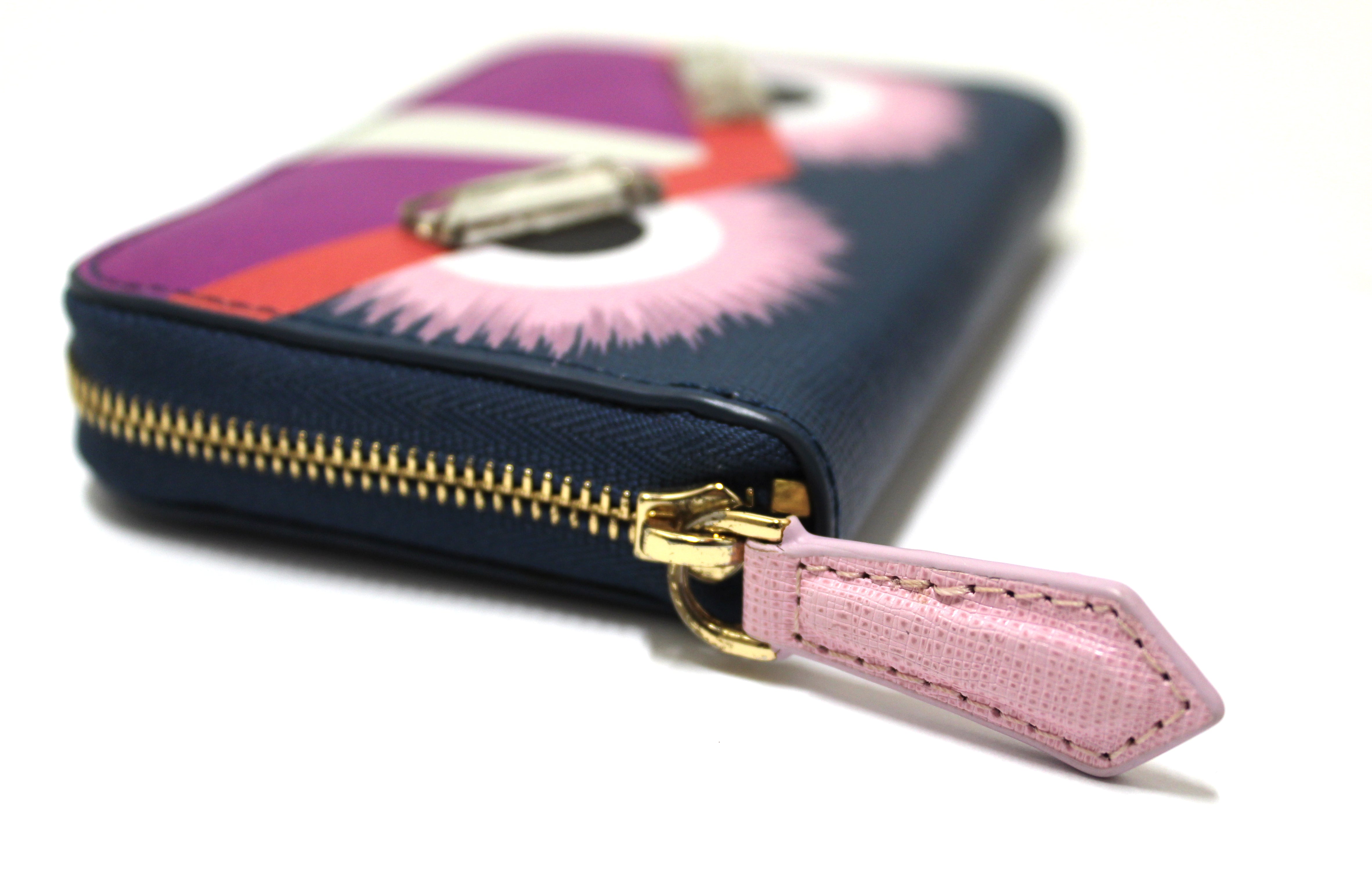 Authentic Fendi Monster Eyes Small Zippy Wallet in Blue, Purple & Pink Leather with Swarovski Crystals | Luxury Designer Wallet for Women | Perfect for Everyday Use, Parties & Special Occasions