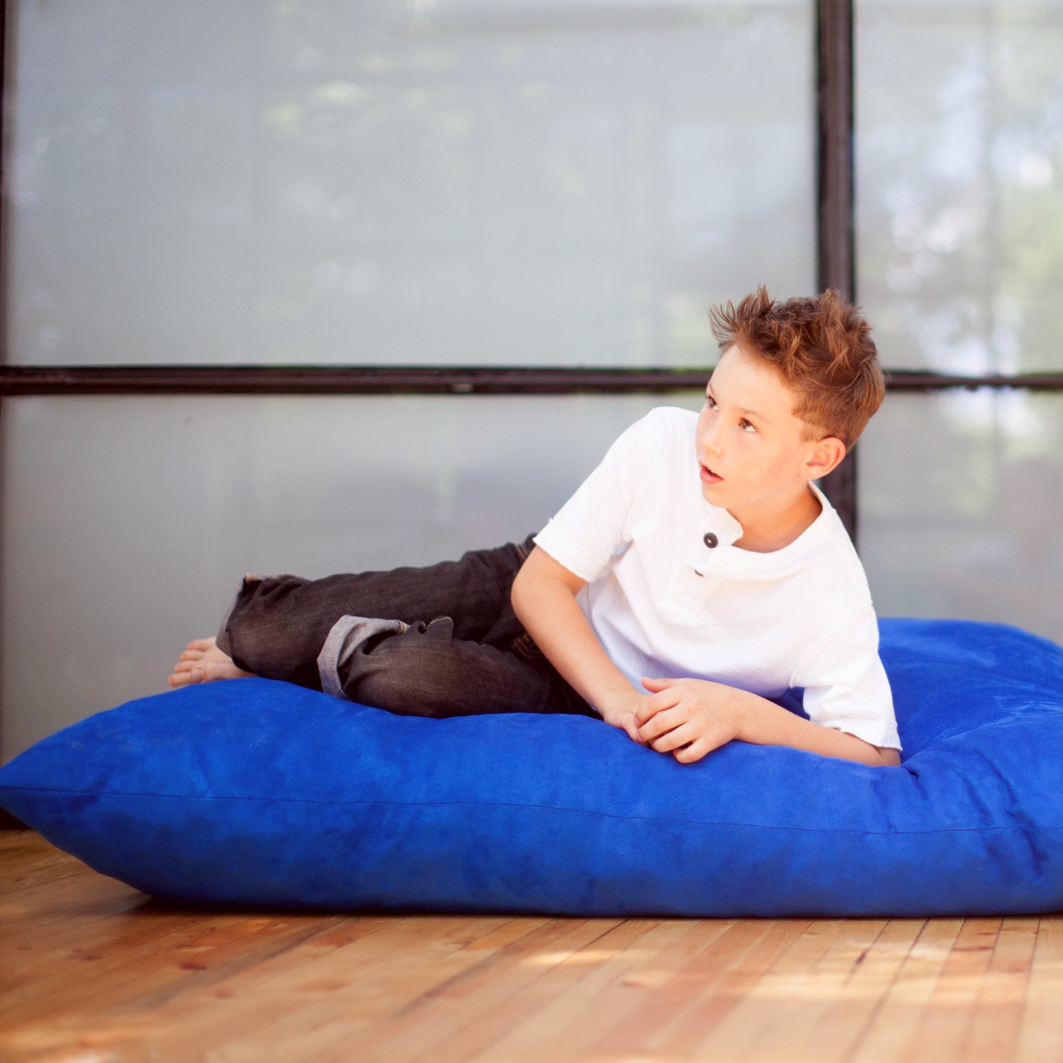 Jaxx 3.5 ft Pillow Saxx Kids Bean Bag Chair - Soft Blueberry Color for Kids' Room, Playroom & Dorm - Cozy Seating for Reading, Gaming & Relaxing
