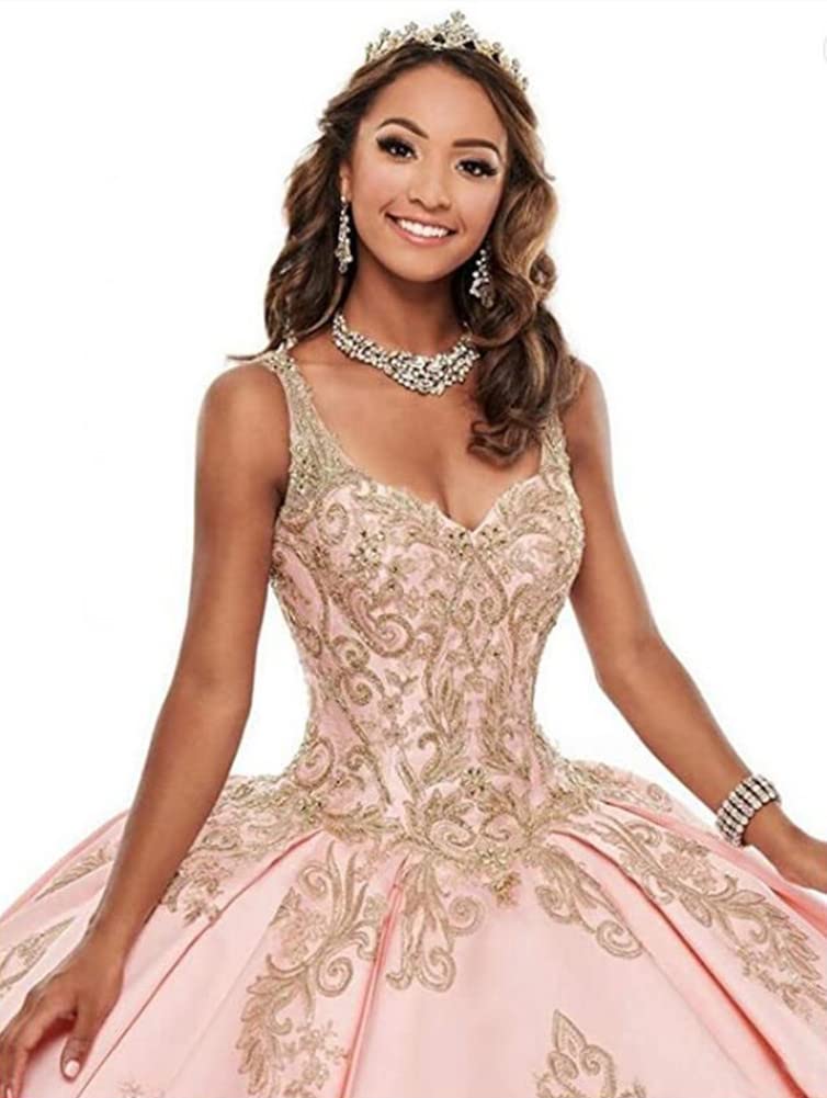 Elegant Quinceanera Dresses for Women - Lace Applique Spaghetti Straps Backless Ball Gown with Embroidery Details | Perfect for Sweet 16, Prom, Wedding & Formal Events