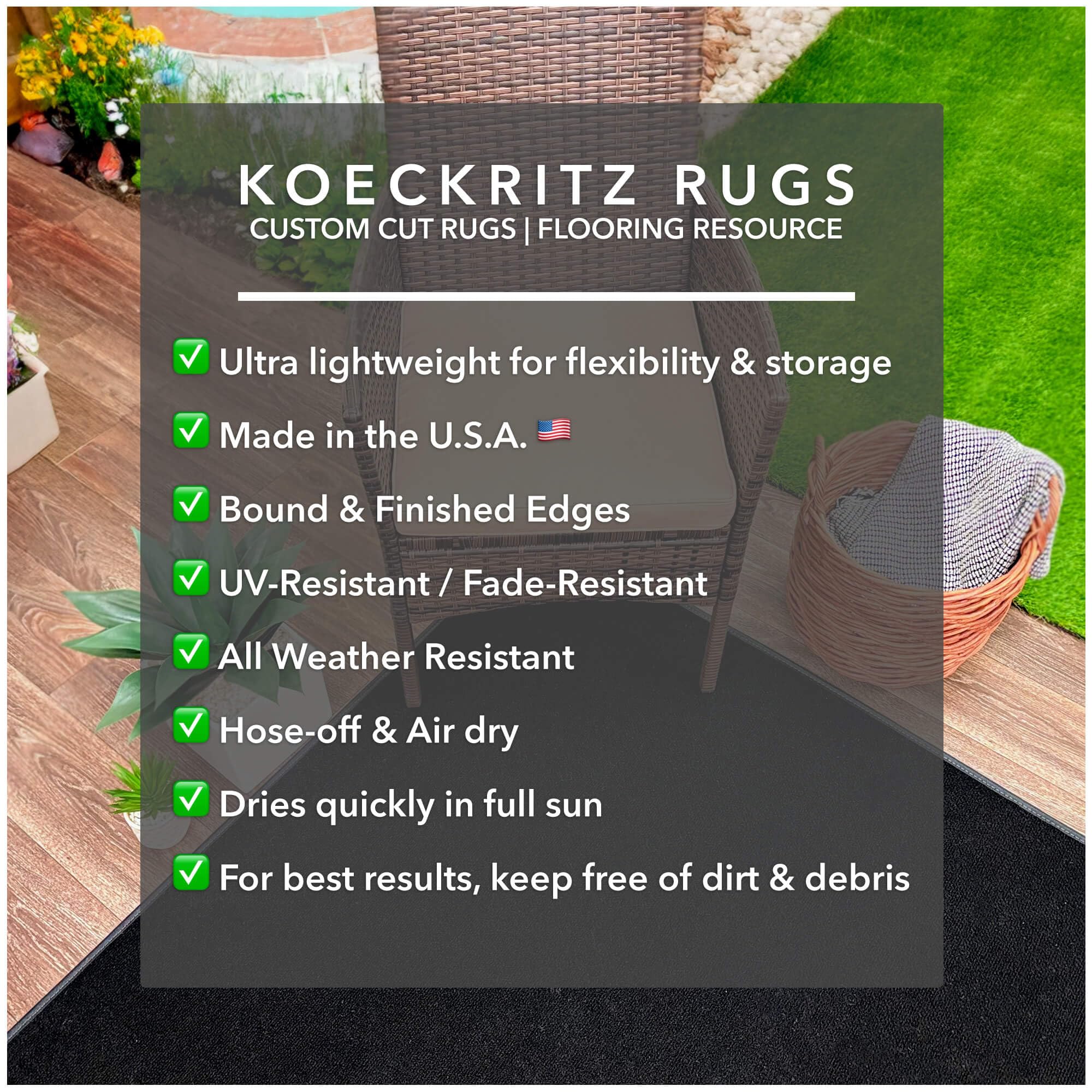 KOECKRITZ Ultra-Thin Outdoor Rug - Lightweight, Quick-Dry Indoor/Outdoor Carpet for Patios, Decks, Pools, Docks, Boats & Balconies - Perfect for Events, BBQs & Beach Days - 8x10 Feet Cloud Grey