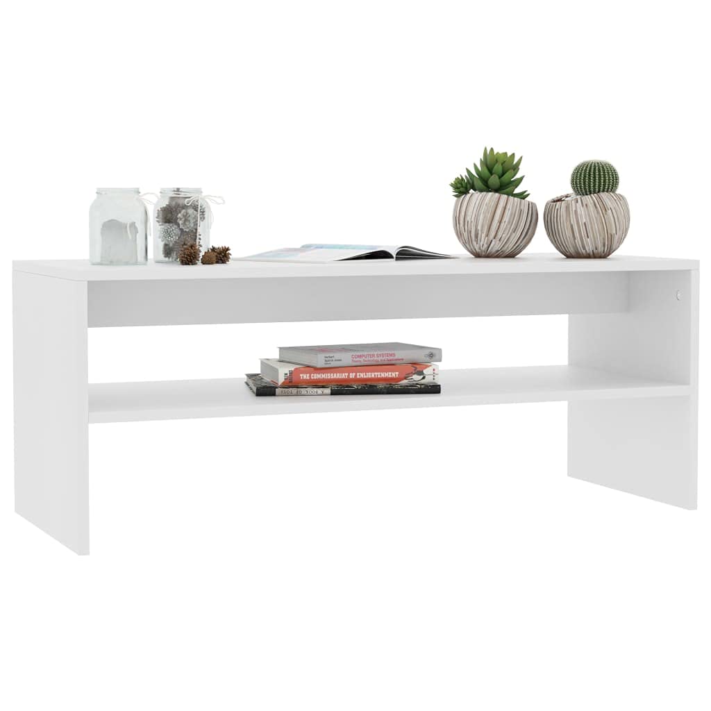 Modern White Coffee Table with Shelf - 39.4