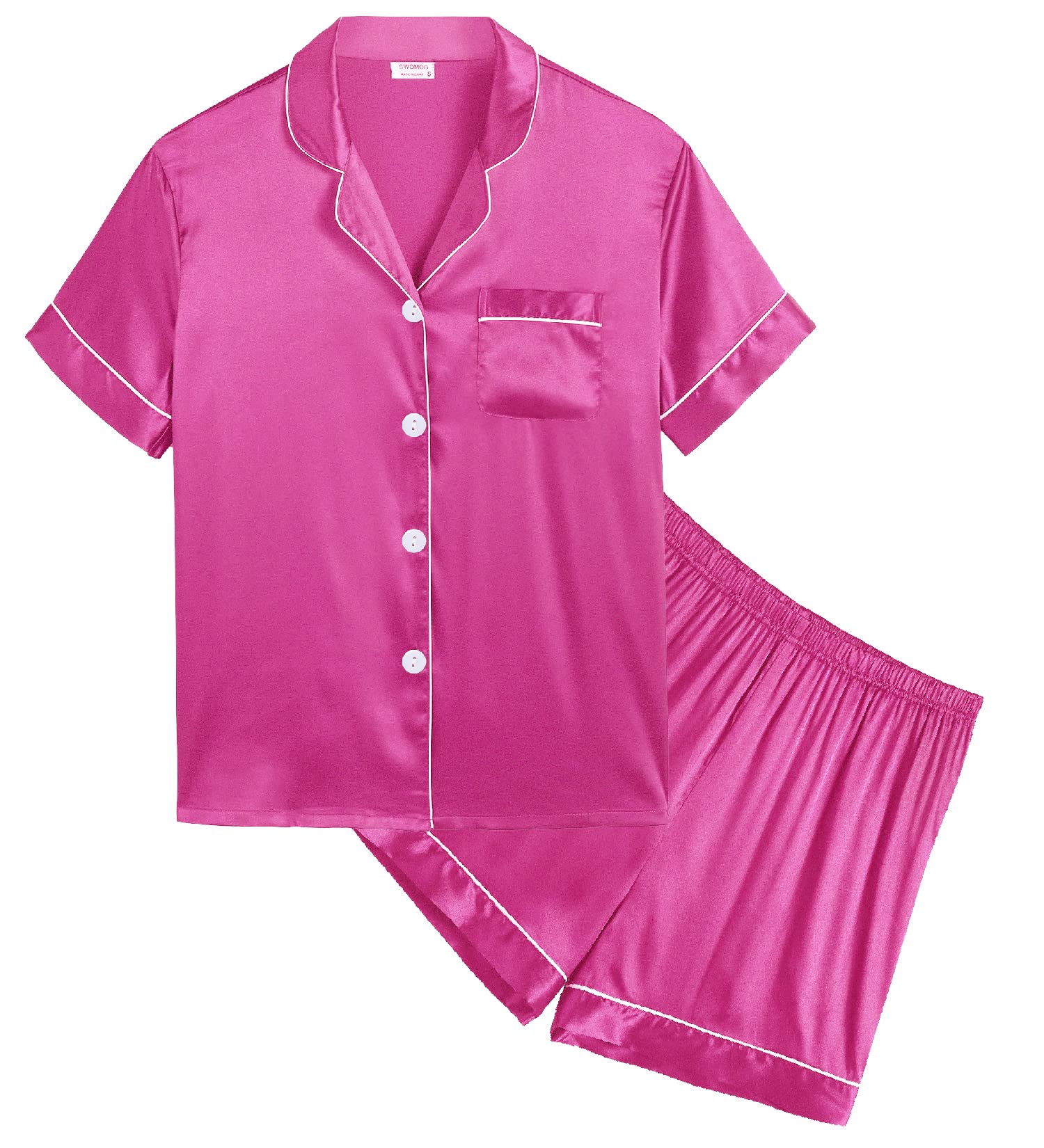 SWOMOG Kids Satin Pajama Set for Girls & Boys - Soft Button-Down Silk Pjs with Short Sleeves, 2-Piece Nightwear & Lounge Outfit - Perfect for Sleepovers, Bedtime & Relaxing at Home