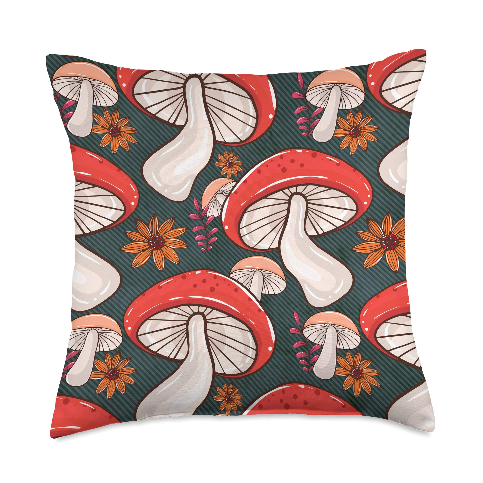 Vintage Cottagecore Mushroom Throw Pillow 18x18 - Red Mushroom Aesthetic Decor for Home, Gifts & Apparel | Cozy Fungi Forager Multicolor Accent Pillow for Bedroom, Living Room, Dorm Decor