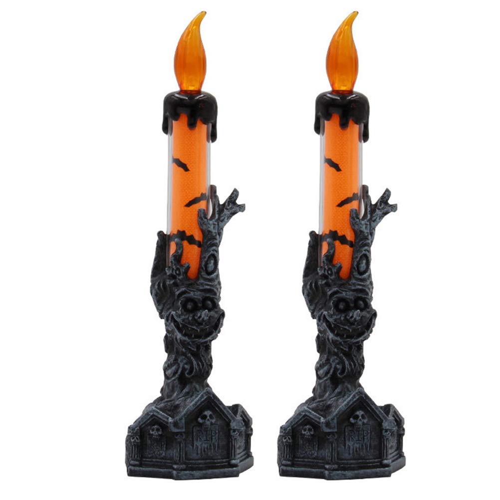 KESYOO 2-Pack Halloween Ghost LED Flameless Candles - Battery Operated Flickering Tea Lights for Spooky Home Decor, Party Supplies & Haunted House Atmosphere (Orange Glow)