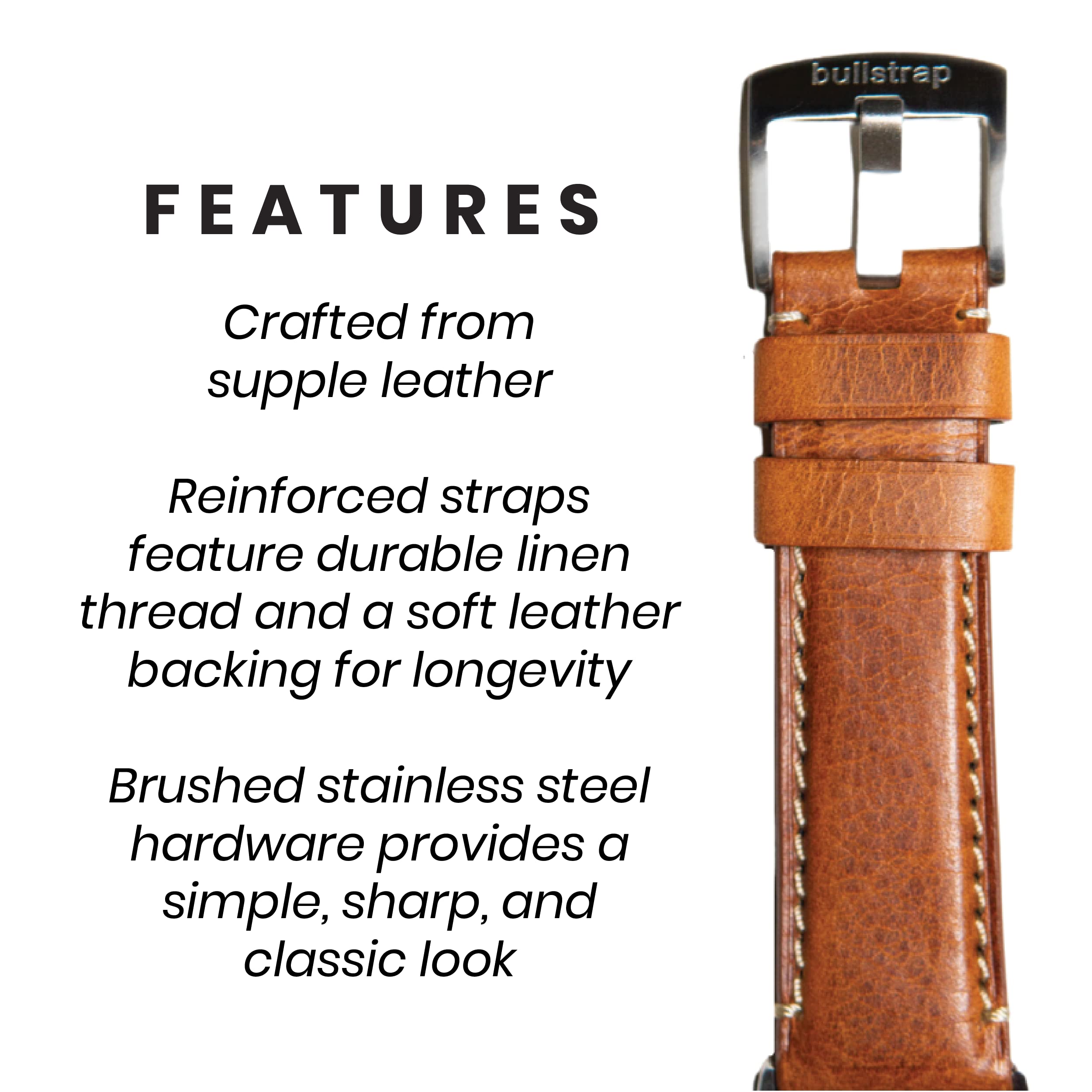 Premium Bullstrap Men's Full-Grain Italian Leather Watch Band - Compatible with Apple Watch Series 1-8 - Durable & Stylish Replacement Strap for Work, Travel & Everyday Wear
