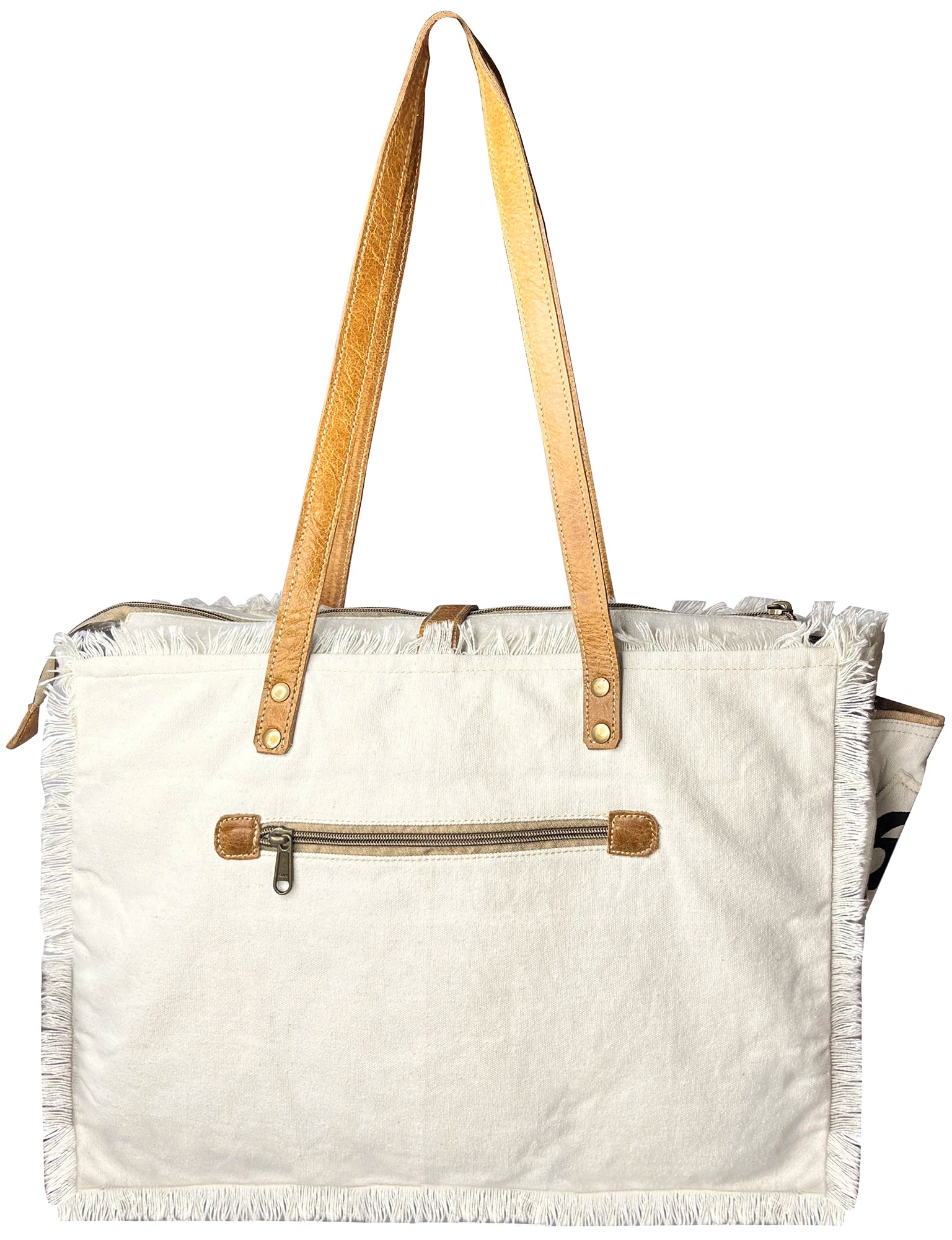 Stylish Leather & Canvas Tote Bag for Women - French Inspired Sel de Mer Shoulder Bag in White | Perfect for Work, Travel & Beach Day Essentials