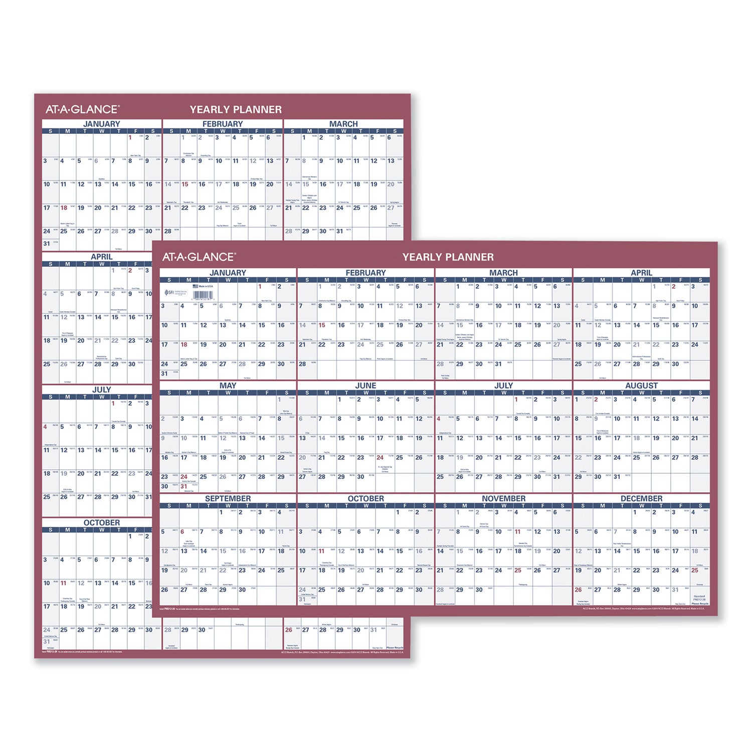 AT A GLANCE® 2025 Wall Calendar - 24x36 Inch Large Format with White/Blue/Red Sheets - 12 Month Vertical & Horizontal Hanging Calendar (January to December) - Perfect for Office, Home & Classroom Organization