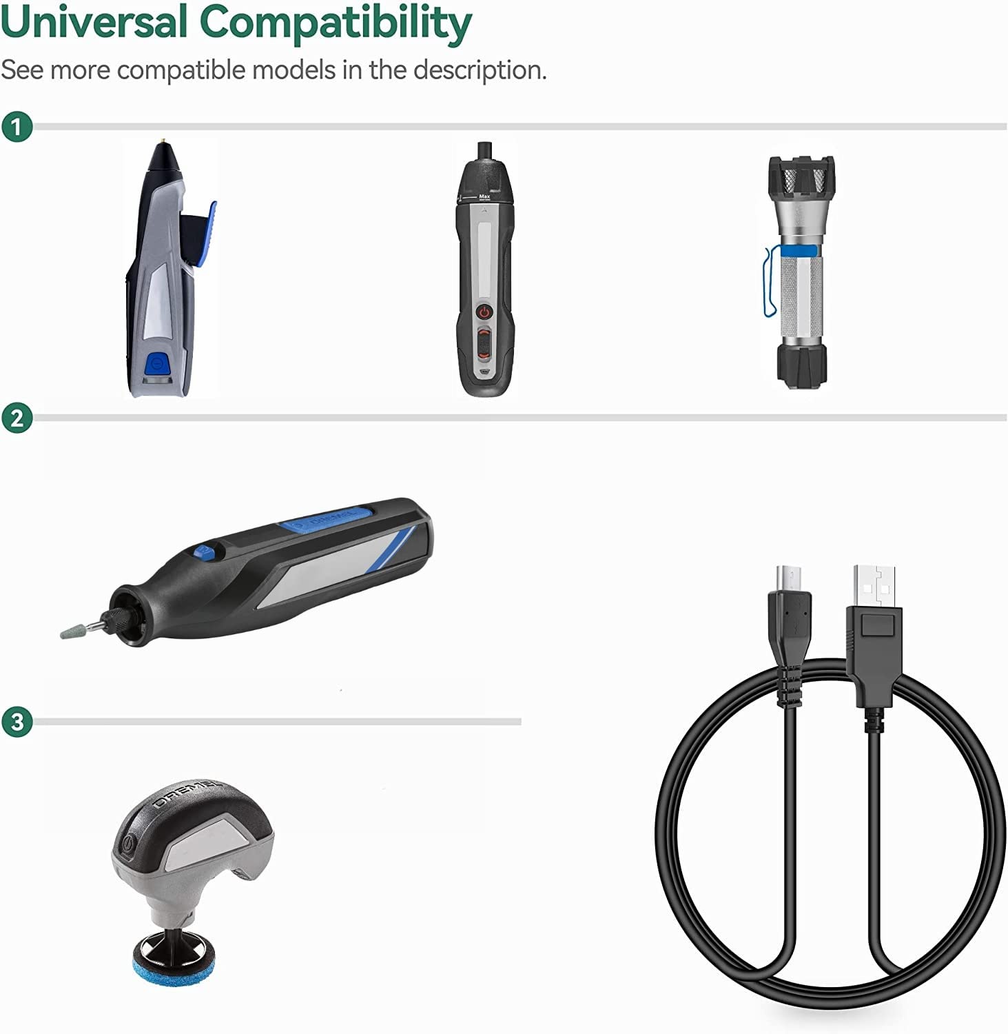FITE ON Micro USB Cable & Wall Charger Replacement for Dremel Lite 7760 N/10 4V Li-Ion Cordless Rotary Tool - Fast Charging Power Supply Kit for DIY Projects, Crafting & Home Repairs