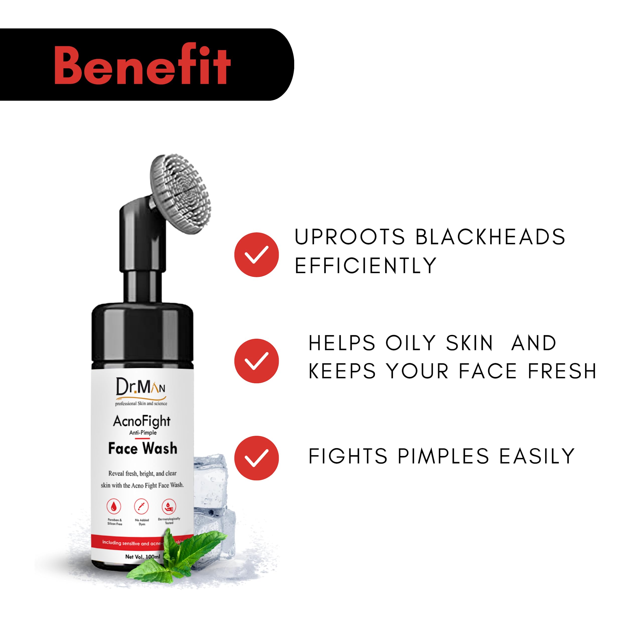 Dr.Man Professional Acne Fighting Anti-Pimple Face Wash 100ml - Gentle Cleanser for Oily & Acne-Prone Skin - Daily Use for Clear Complexion