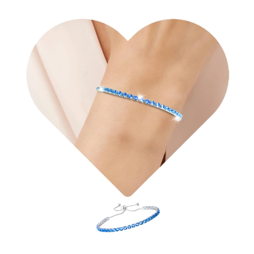 SmileBelle 4mm Cubic Zirconia Tennis Bracelet for Women - Adjustable Birthday Jewelry (January-December Birthstones) in Sterling Silver | Perfect Wedding, Bridal, Anniversary Gift & Everyday Elegance
