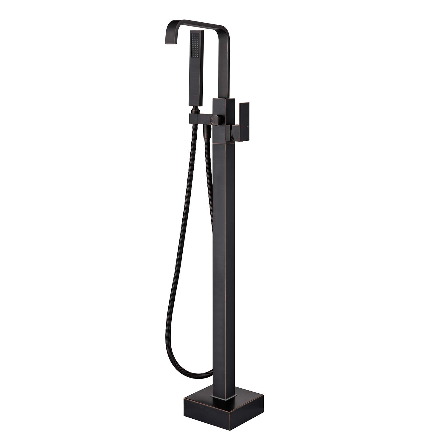 Freestanding Bathtub Faucet - Oil Rubbed Bronze Waterfall Tub Filler with Hand Shower | Floor Mount Single Handle Brass Bathroom Faucet for Spa-Like Relaxation