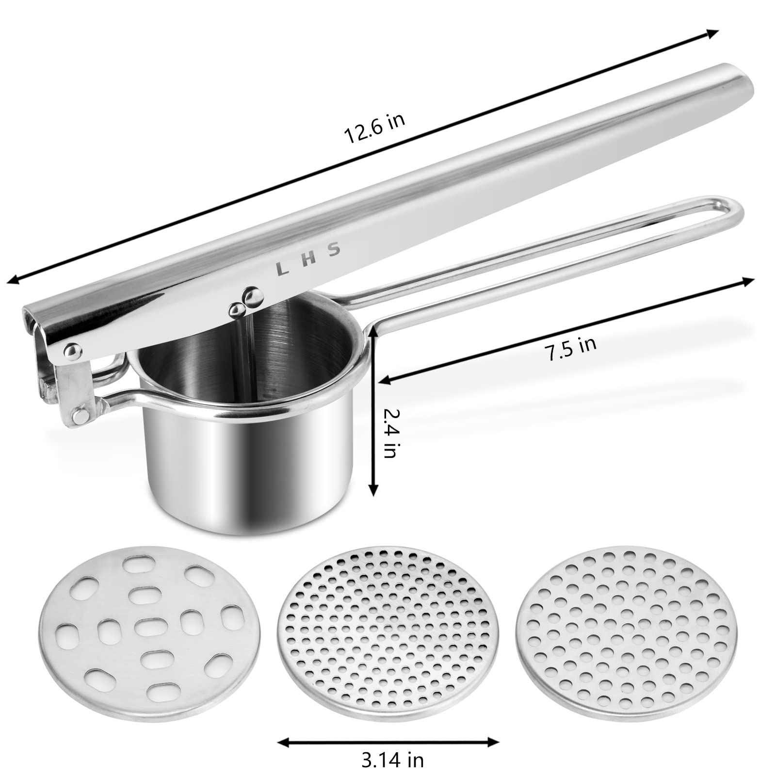 Premium Stainless Steel Potato Ricer & Masher - Heavy Duty Manual Kitchen Tool for Smooth Mashed Potatoes, Purees, Gnocchi & Fruit Juicing - Ideal for Home Cooking, Meal Prep & Professional Kitchens