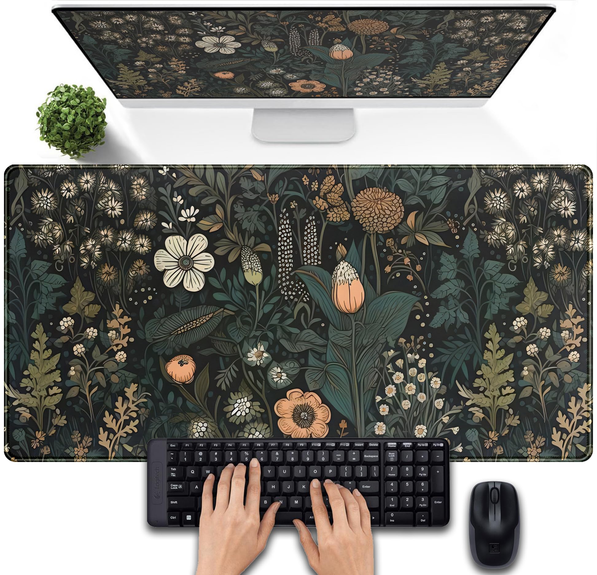 Floral Plants Mouse Pad - Dark Flower XXL Gaming Desk Mat (31.5