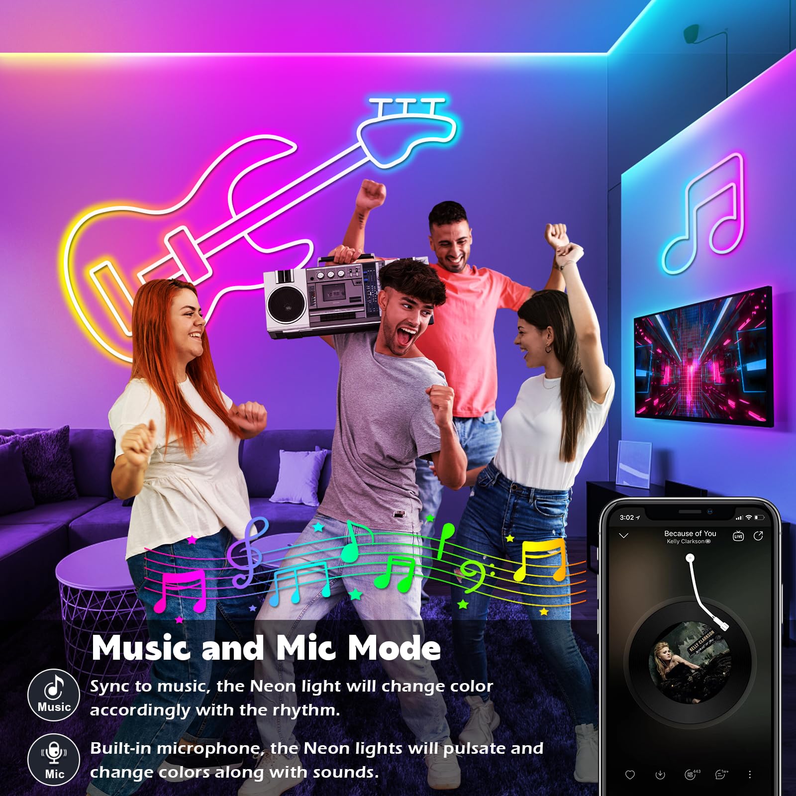 LETIANPAI 50Ft LED Neon Rope Lights - App & Remote Controlled RGB Flexible Strip Lights with Multiple Modes, IP68 Waterproof for Outdoor & Indoor Use - Perfect for Bedroom Decor, Gaming Setup, Party Lighting and Home Ambiance