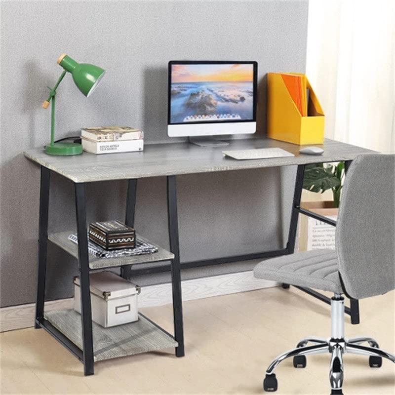 Industrial Grey Wooden Desk with 2 Storage Shelves - Rectangular Study Table for Home Office, Dorm Room & Workspace - Sturdy Wood Finish Writing Desk for Students & Professionals