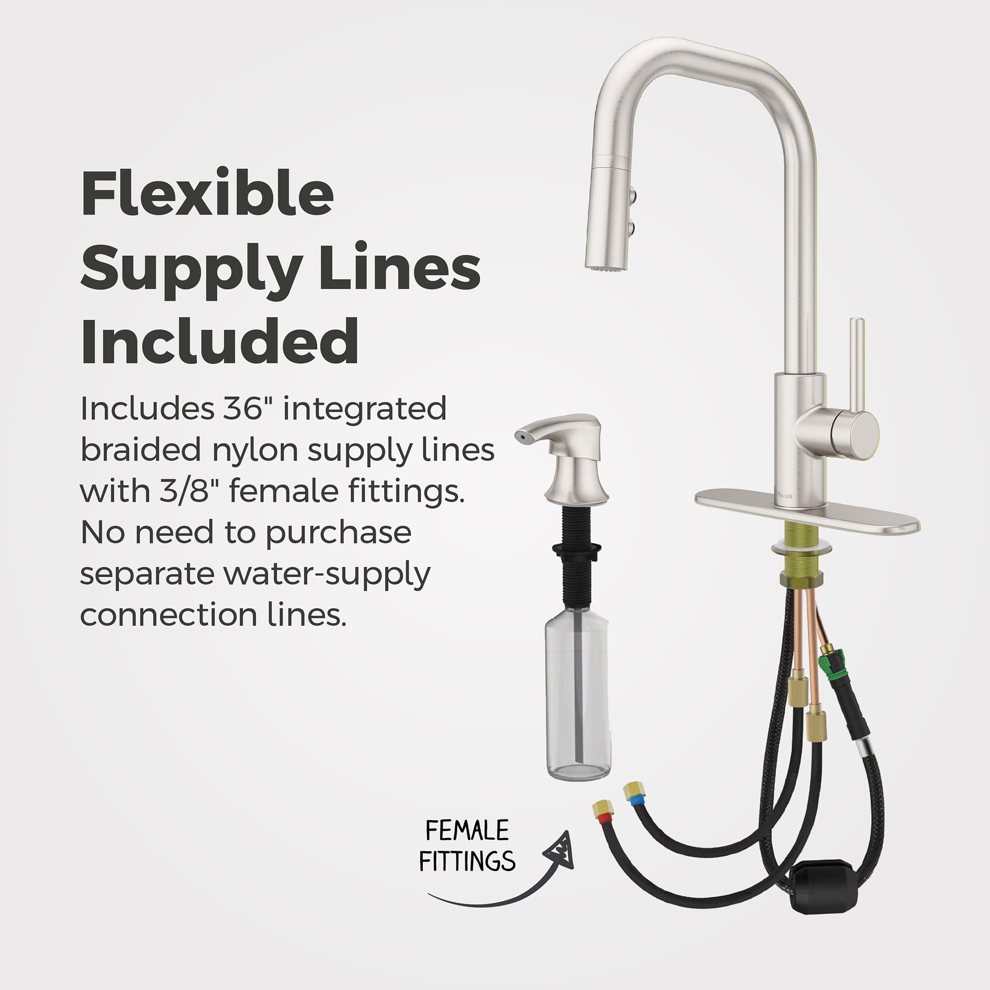 Pfister Zanna Single Handle High Arc Kitchen Faucet with Pull Down Sprayer & Soap Dispenser - Spot Defense Stainless Steel Finish (Model F5297ZNRGS) - Perfect for Modern Kitchens, Dishwashing & Food Prep