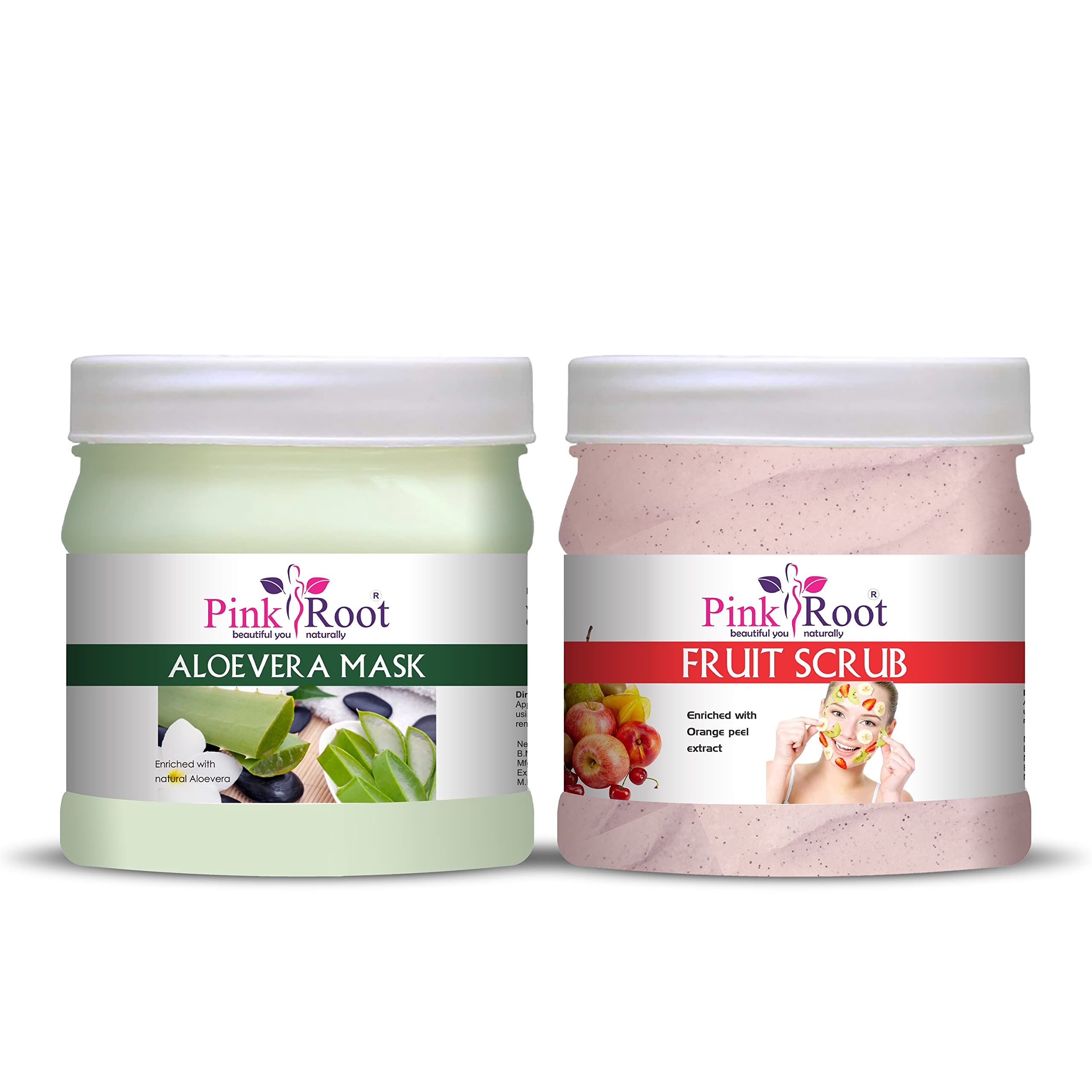 Organic Pink Root Aloe Vera Face Mask & Fruit Scrub Set - 500gm Each for Hydrating, Exfoliating & Brightening Skin | Perfect for Spa Day, Self-Care Routine & Glowing Skin Treatment