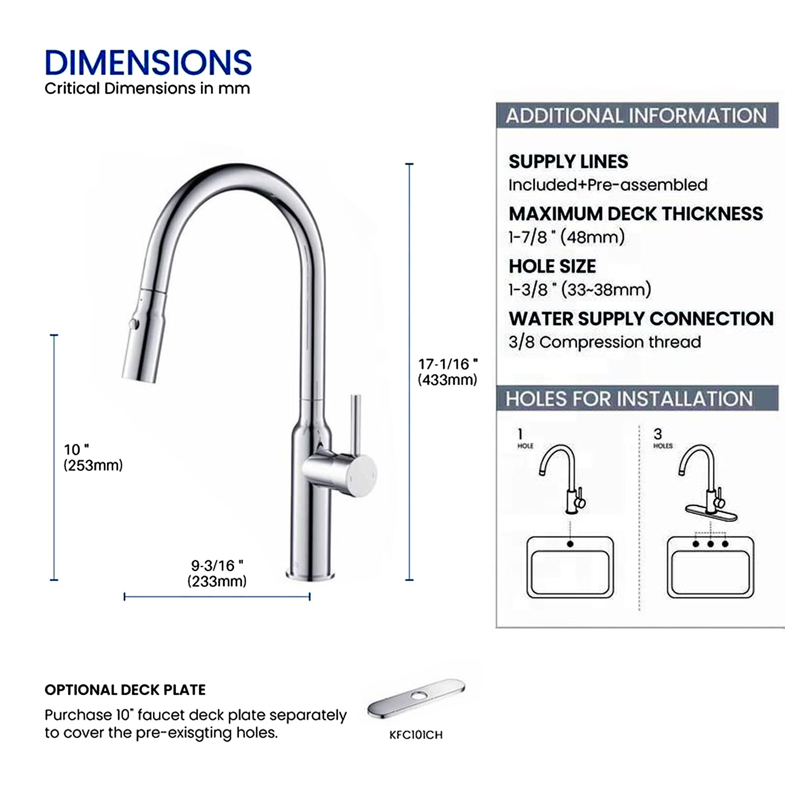 High Arc Single-Hole Kitchen Faucet with Pull Down Sprayer - Single Handle Hot & Cold Water Mixer Tap for Sink - Perfect for Modern Kitchens, Outdoor Bars & RV Use