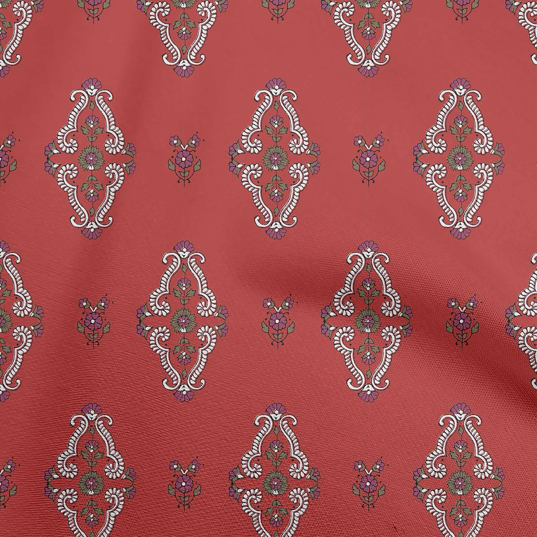 oneOone Rayon Red Printed Fabric Block - 56 Inch Wide Sewing Material by The Yard for DIY Clothing, Dresses & Home Decor Projects