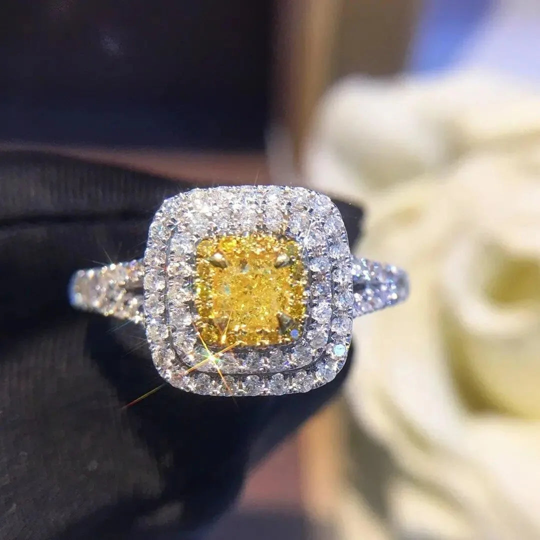 18K Gold Diamond Ring for Women - Natural Gemstone Engagement & Wedding Band - Classic Elegant Fine Jewelry for Party, Anniversary & Special Occasions - 2023 Trending Collection