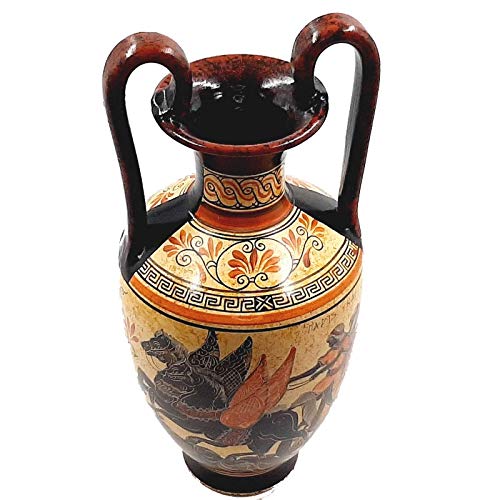 Ancient Greek Pottery Amphora Vase 35cm - Handmade Ceramic Paris Abducts Helen Mythological Art - Perfect for Home Decor, Wedding Centerpiece & Greek Mythology Gifts
