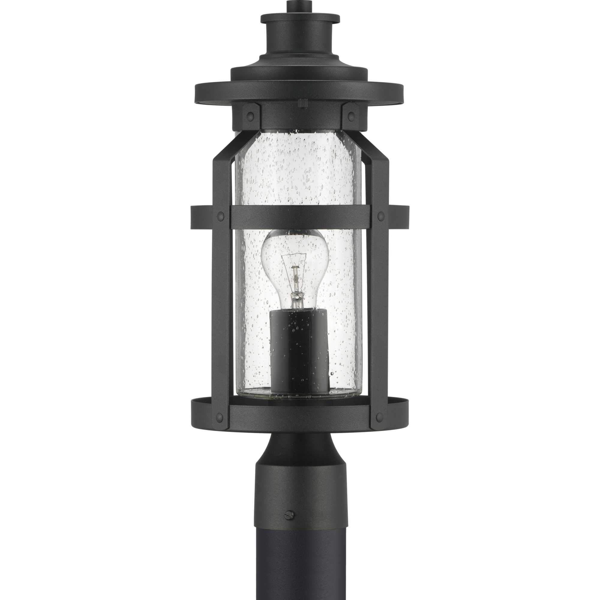 Progress Lighting Haslett Collection 1-Light Clear Seeded Glass Farmhouse Outdoor Post Lantern Light in Textured Black - Perfect for Porch, Garden, Pathway and Entryway Lighting