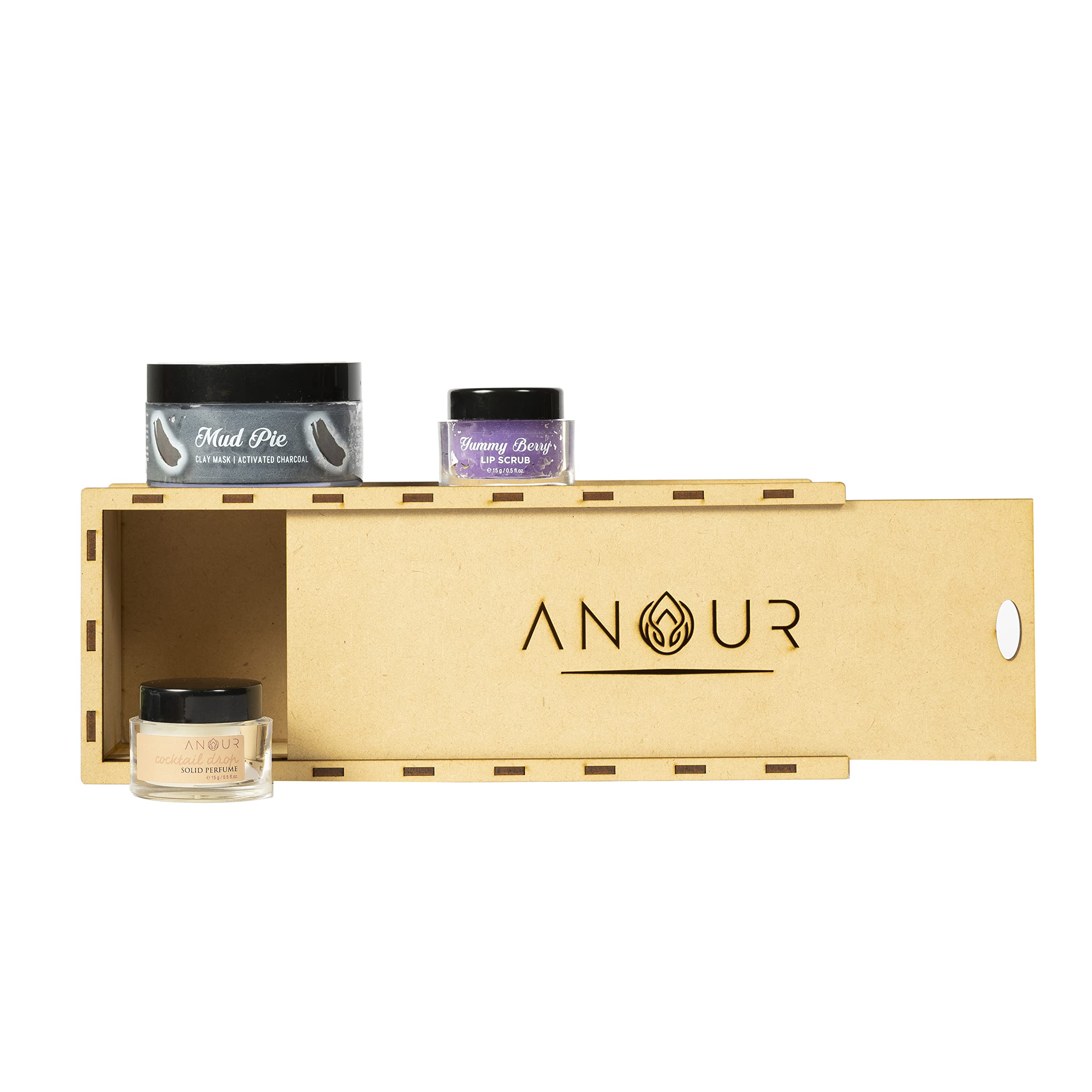 Anour Affordable Skincare Gift Set - 1 Clay Mask, 1 Cocktail Drop, 1 Lip Scrub | Natural Face & Body Care Kit for Men & Women | Perfect Spa Day & Birthday Present