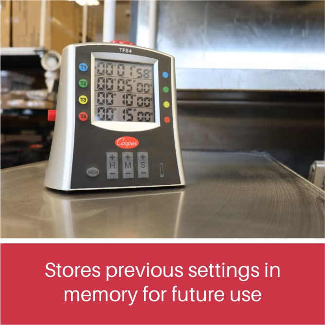 Cooper-Atkins TFS4 Commercial Grade Digital Timer for Restaurant Food Safety - Large Multi-Station Kitchen Timer for Cooking, Baking & Food Prep