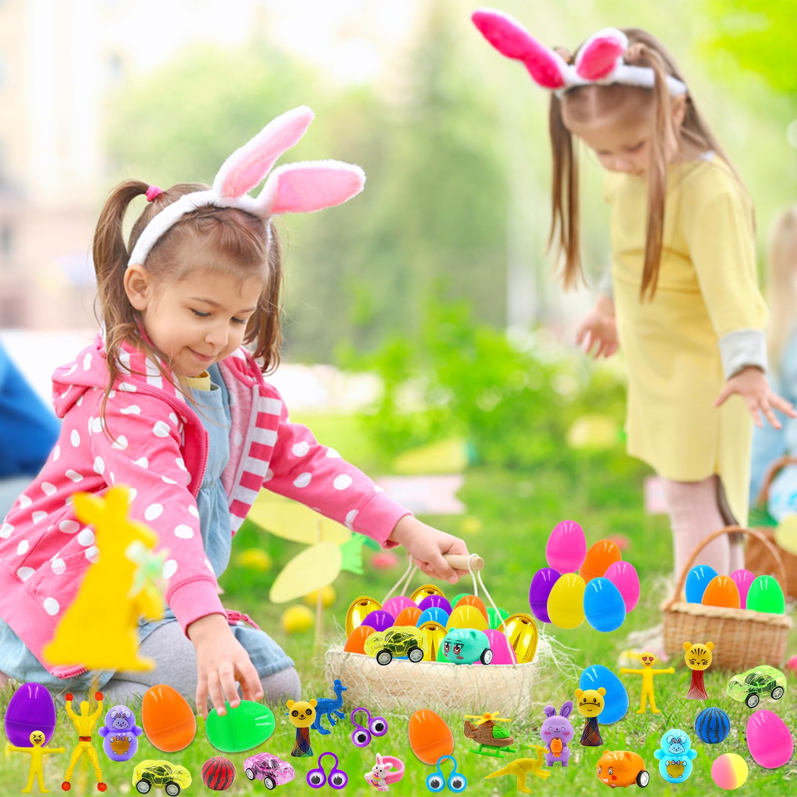6 Surprise Golden Eggs - 100 PCS Easter Prefilled Plastic Eggs with Assorted Toys for Kids, Toddlers, Boys & Girls - Perfect for Easter Basket Stuffers, Party Favors, Egg Hunts & Classroom Rewards
