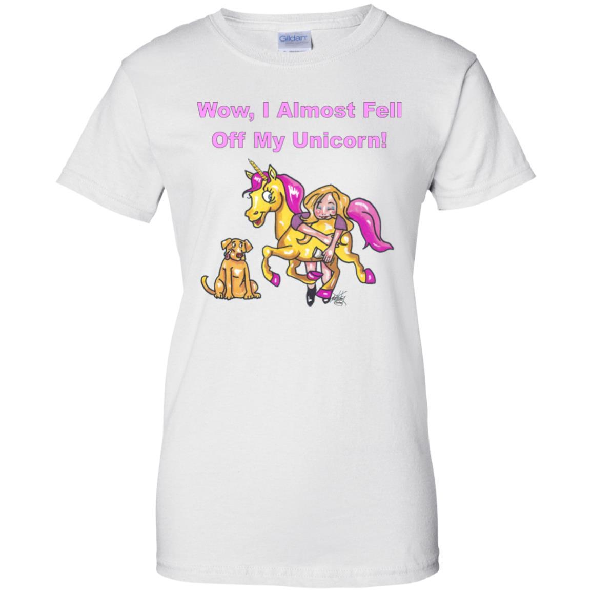 Wow I Almost Fell Off My Unicorn Women's 100% Cotton T-Shirt - Funny Sarcastic Graphic Tee for Casual Wear, Girls Night Out & Unicorn Lovers