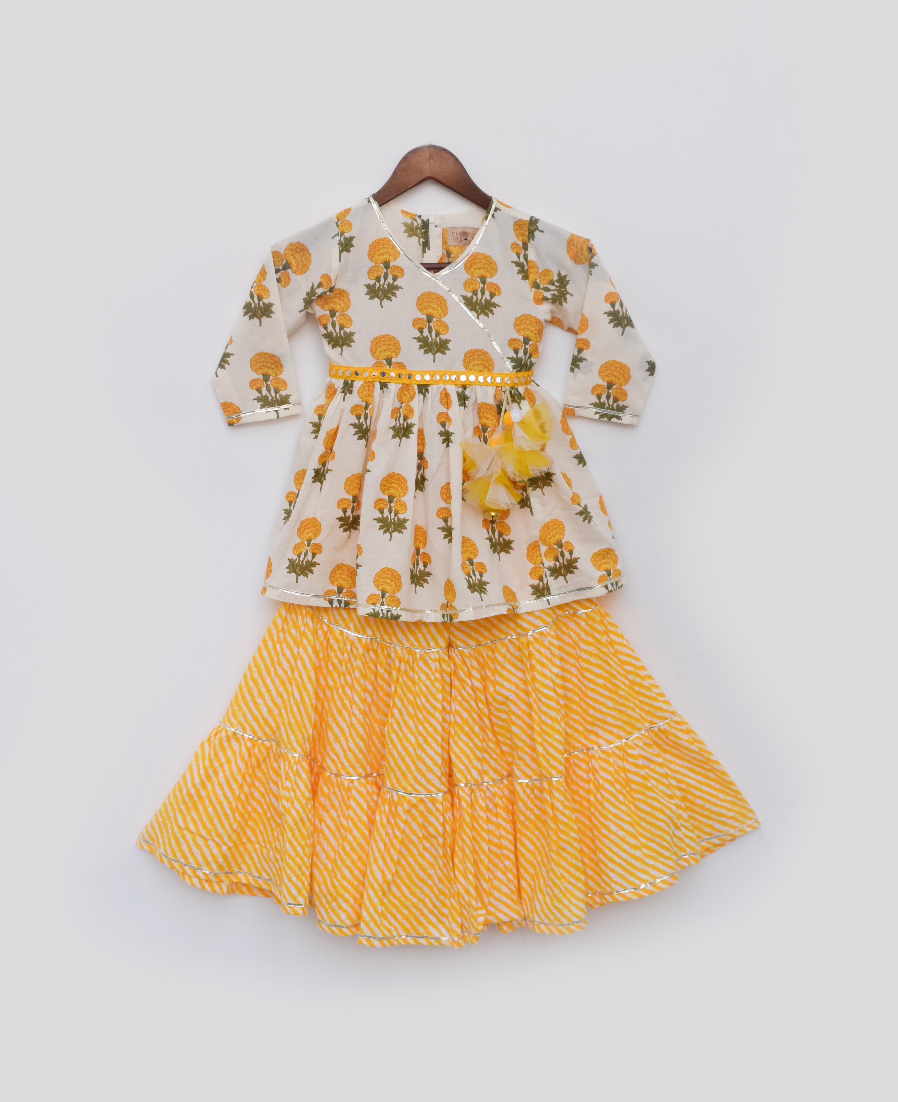 Pre Order: Stylish Yellow Printed Kurti Sharara Set for Women | Traditional Indian Ethnic Outfit for Festivals, Weddings & Special Occasions