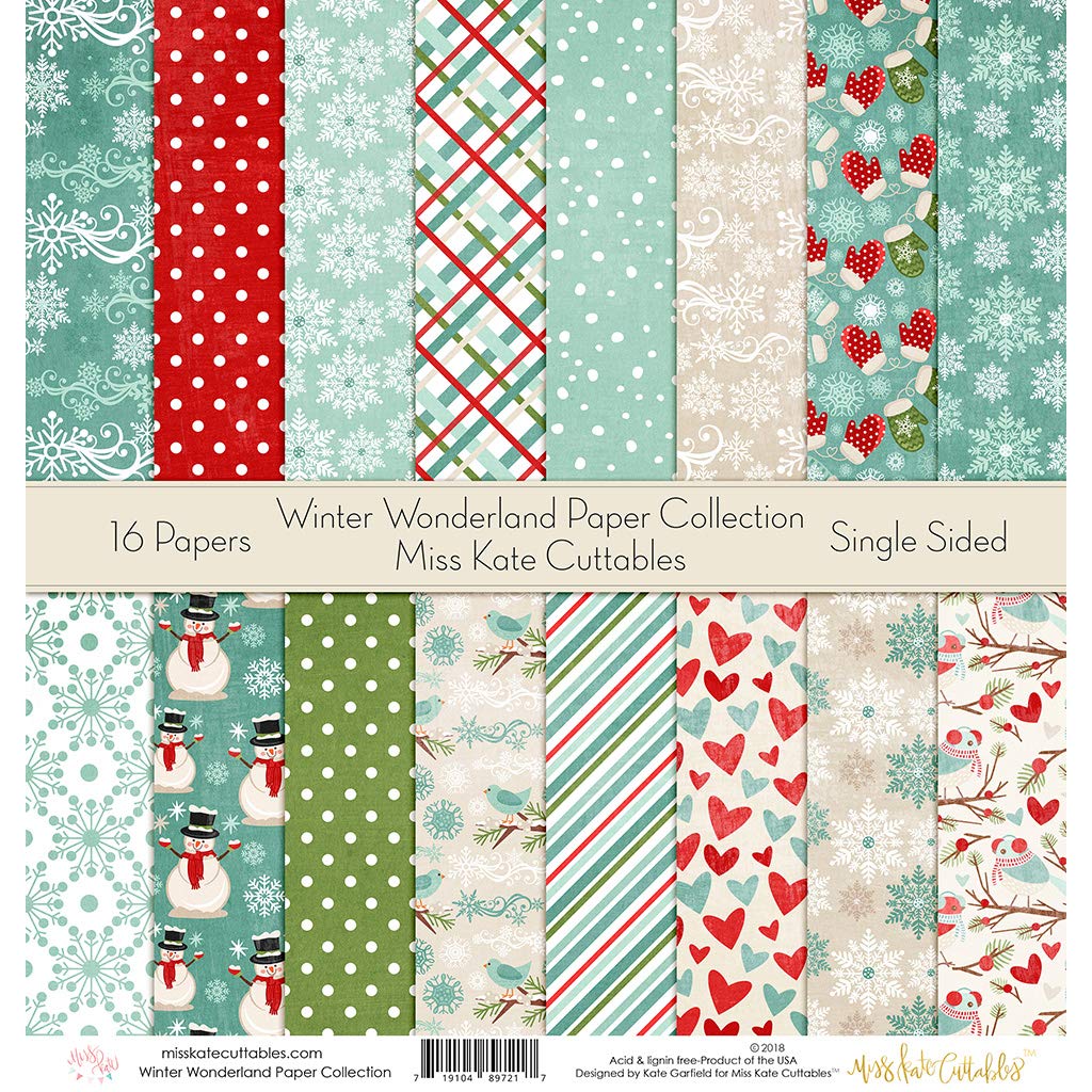 Winter Wonderland Scrapbook Paper Pack - 16 Sheets 12x12 Single-Sided Patterned Specialty Paper for Card Making & DIY Crafts - Miss Kate Cuttables | Perfect for Holiday Scrapbooking, Gift Wrapping & Home Decor Projects