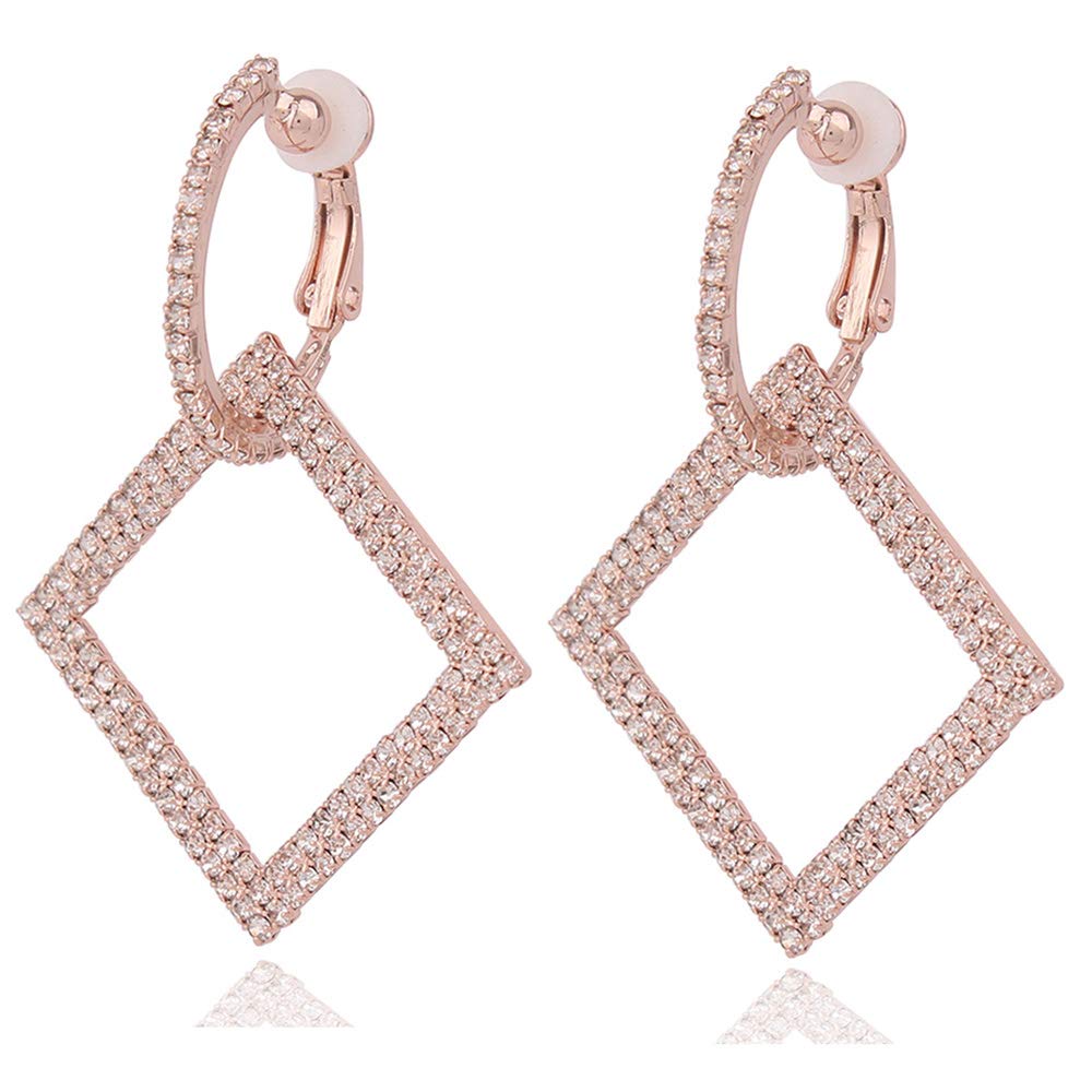 Premium Copper Rhinestone Clip-On Earrings & 925 Sterling Silver Stud Earrings for Women - Elegant Statement Jewelry for Parties, Weddings & Special Occasions