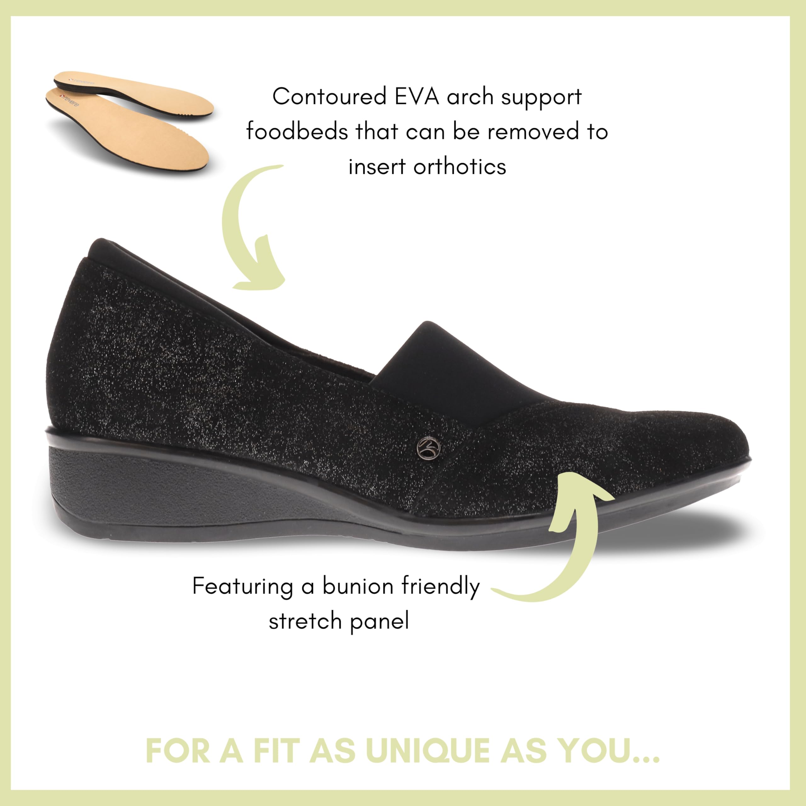 Revere Naples Women's Stretch Loafers - Comfortable Bunion-Friendly Slip-On Shoes with Arch Support & Custom Fit for Work, Travel & Everyday Wear